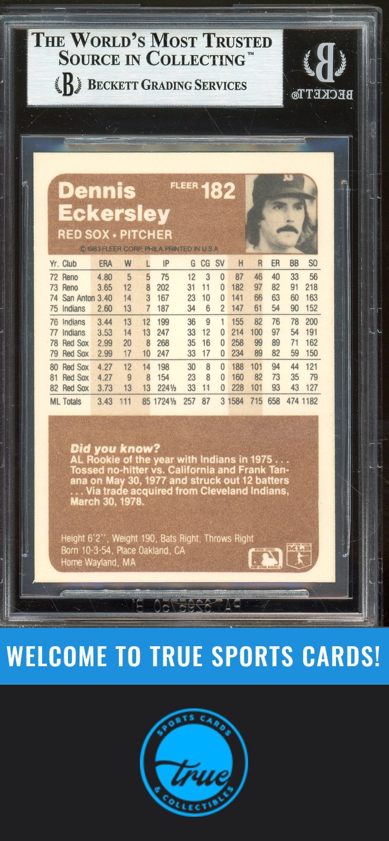 1983 Fleer #182 Dennis Eckersley Auto BGS Authentic