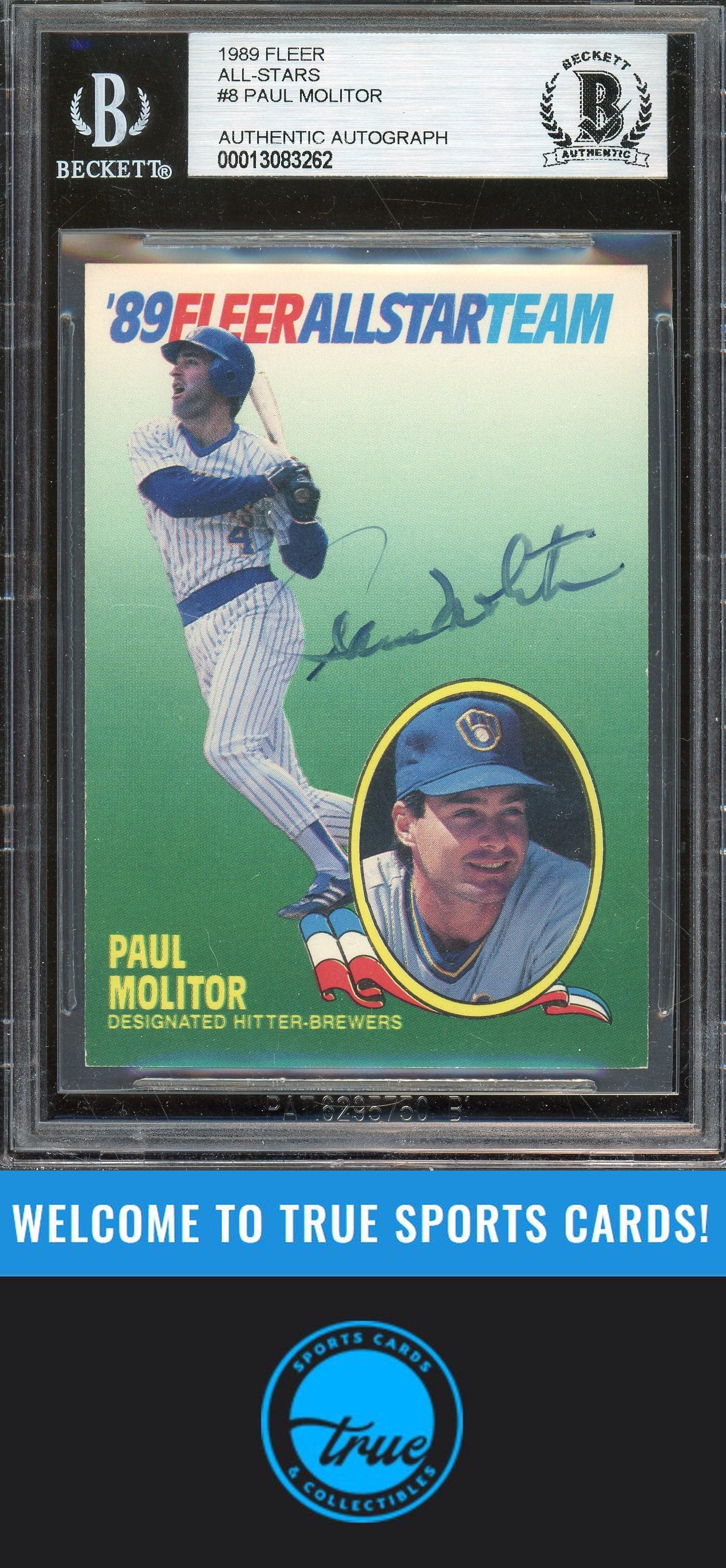 1989 Fleer #8 Paul Molitor '89 Fleer All-Star Team Auto BGS Authentic
