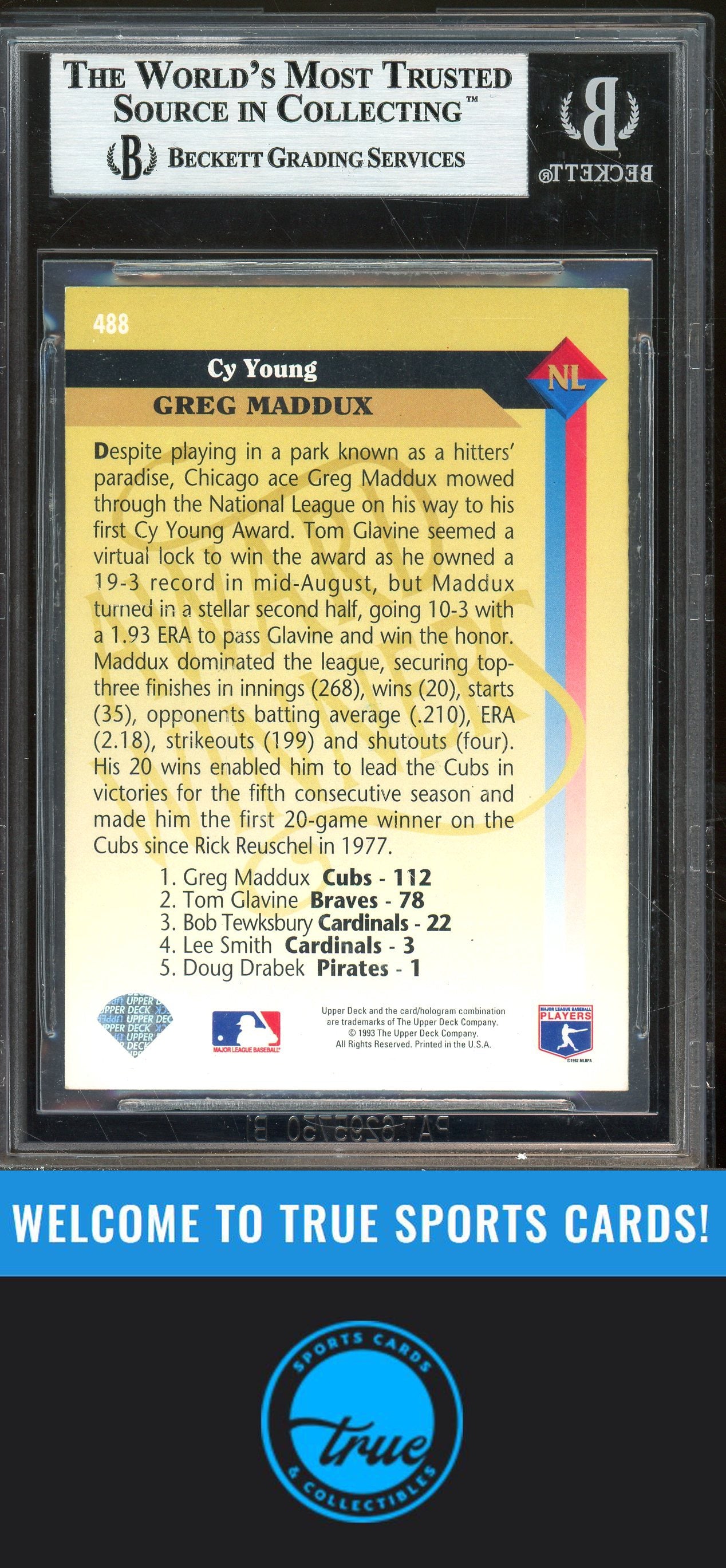 1993 Upper Deck #488 Greg Maddux Auto BGS Authentic