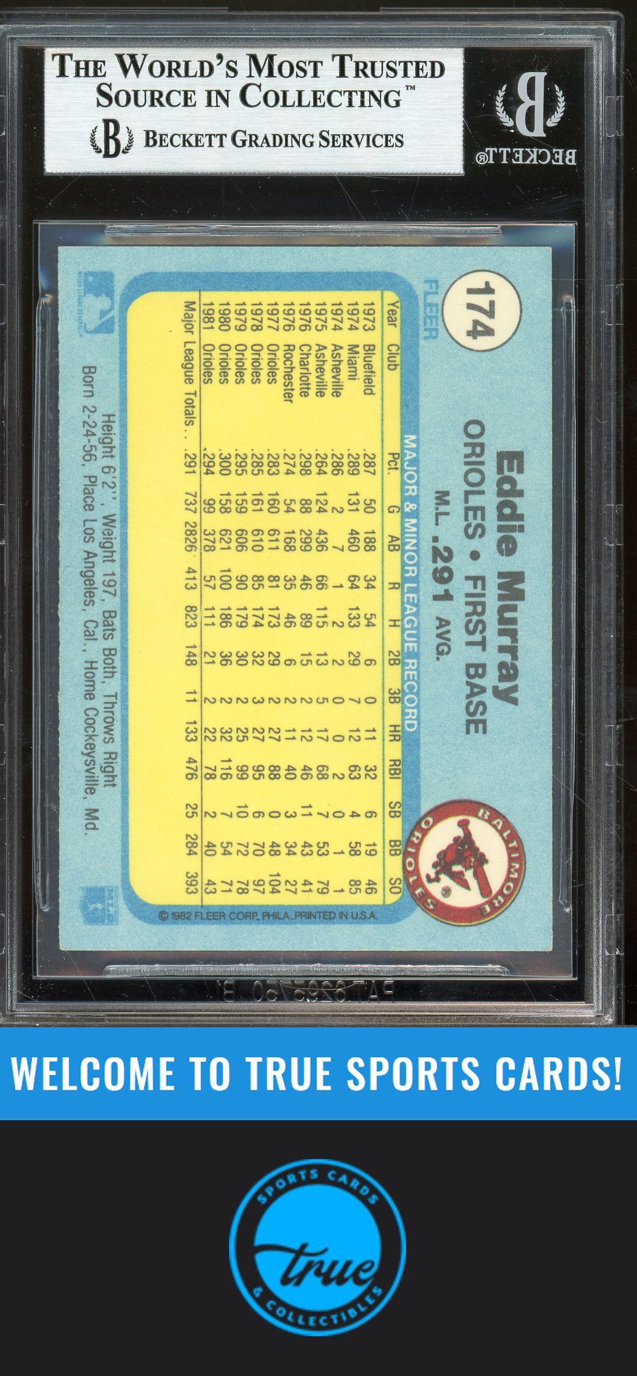 1982 Fleer #174 Eddie Murray Auto BGS Authentic