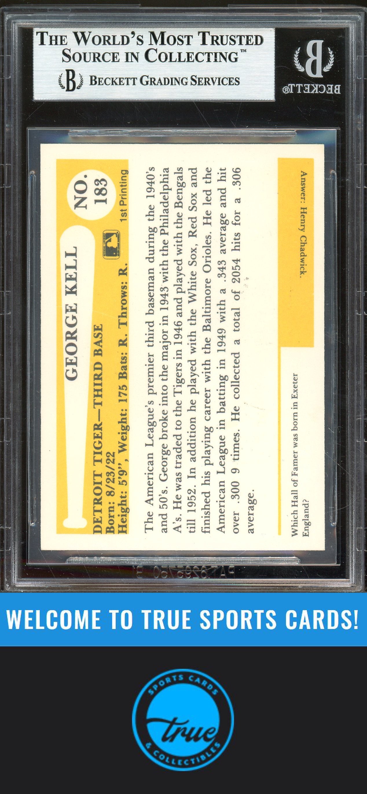 1980-87 SSPC HOF #183a George Kell Auto BGS Authentic