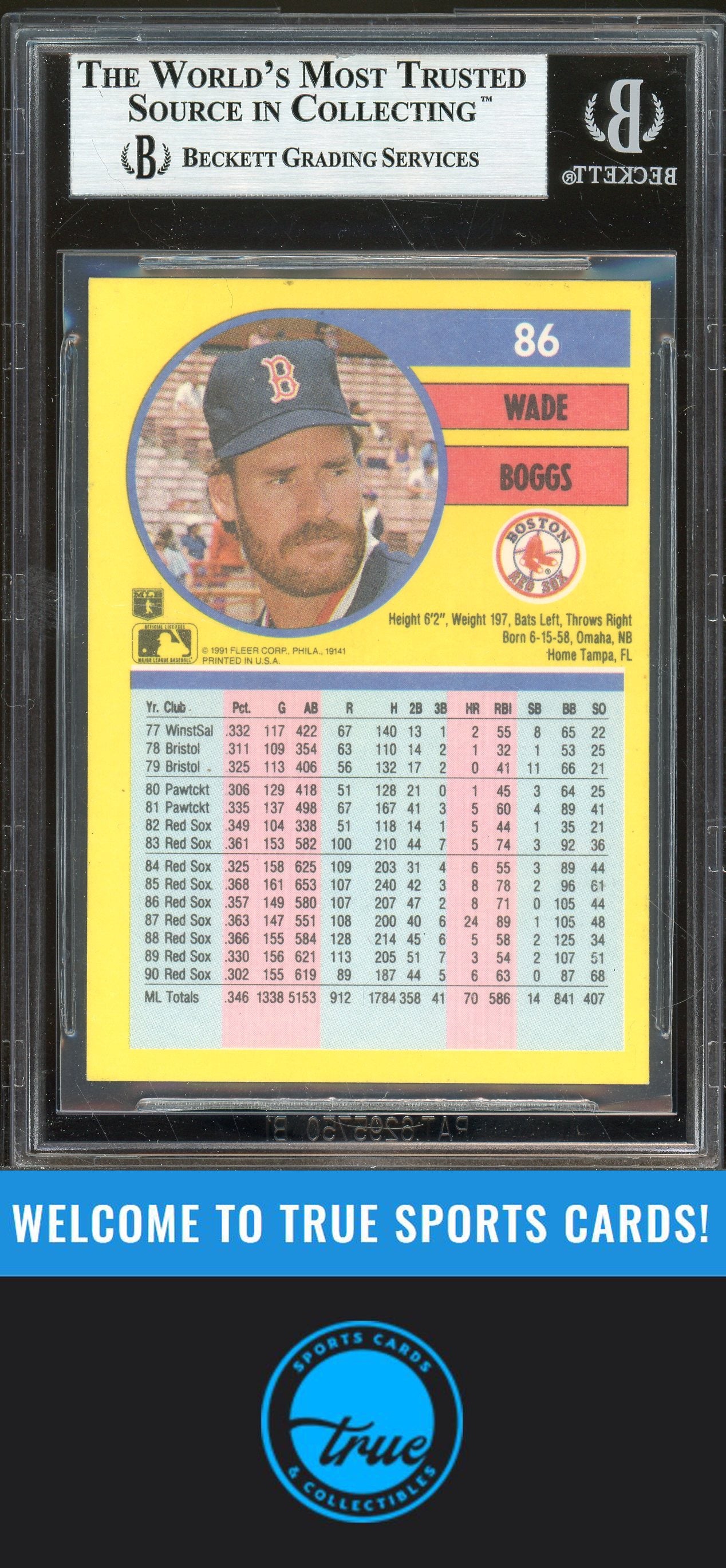 1991 Fleer #86a Wade Boggs Auto BGS Authentic
