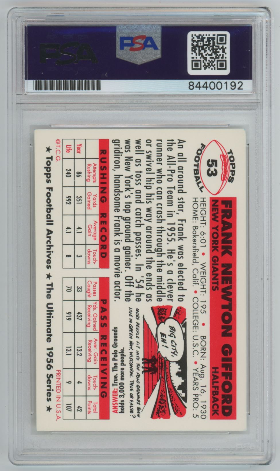 Topps Archives Frank Gifford #53 Auto - PSA/DNA Authentic