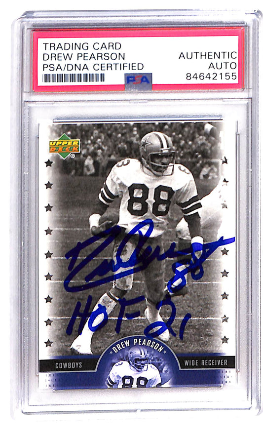 2005 UPPER DECK LEGENDS DREW PEARSON AUTO CARD W/ HOF 21 INSCRIPTION (2155)