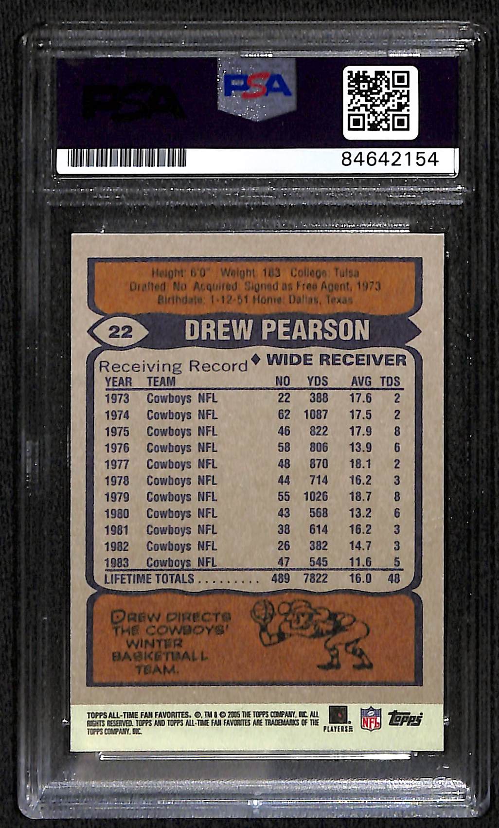 2005 TOPPS ALL TIME FAN FAVORITES DREW PEARSON AUTO CARD PSA DNA (2154)