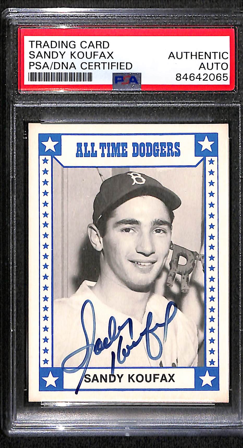 1980 TCMA ALL TIME DODGERS SANDY KOUFAX AUTO CARD PSA DNA (2065)