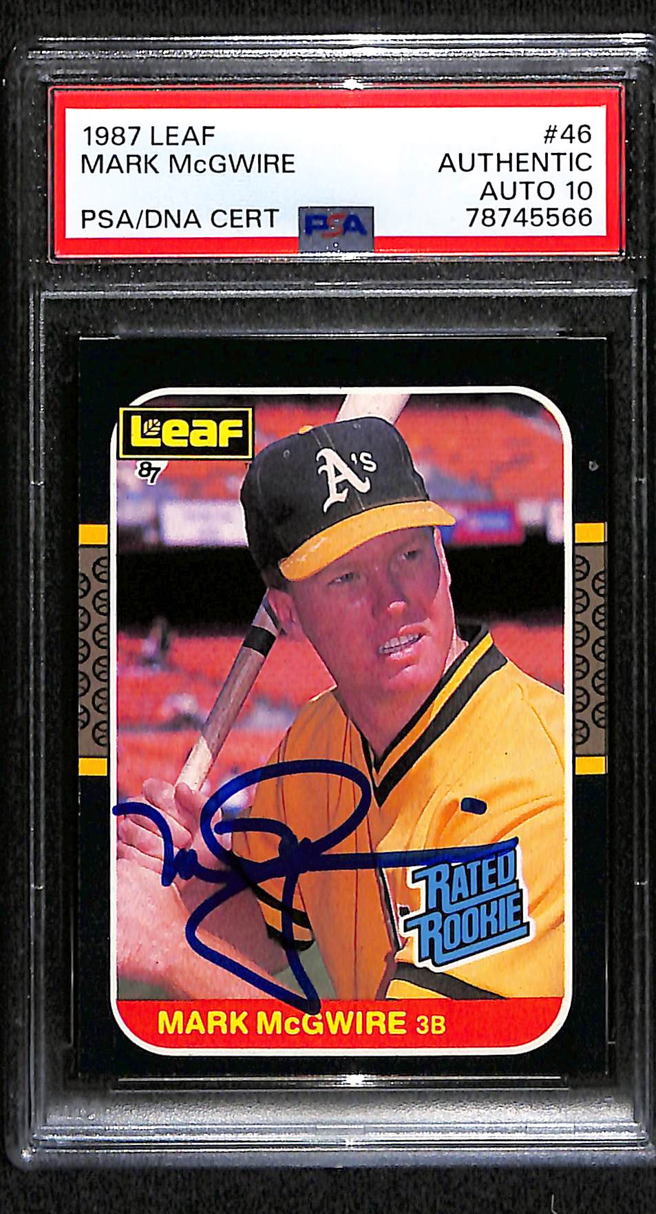1987 LEAF MARK MCGWIRE AUTO ROOKIE CARD PSA DNA AUTO GRADE 10 (5566)