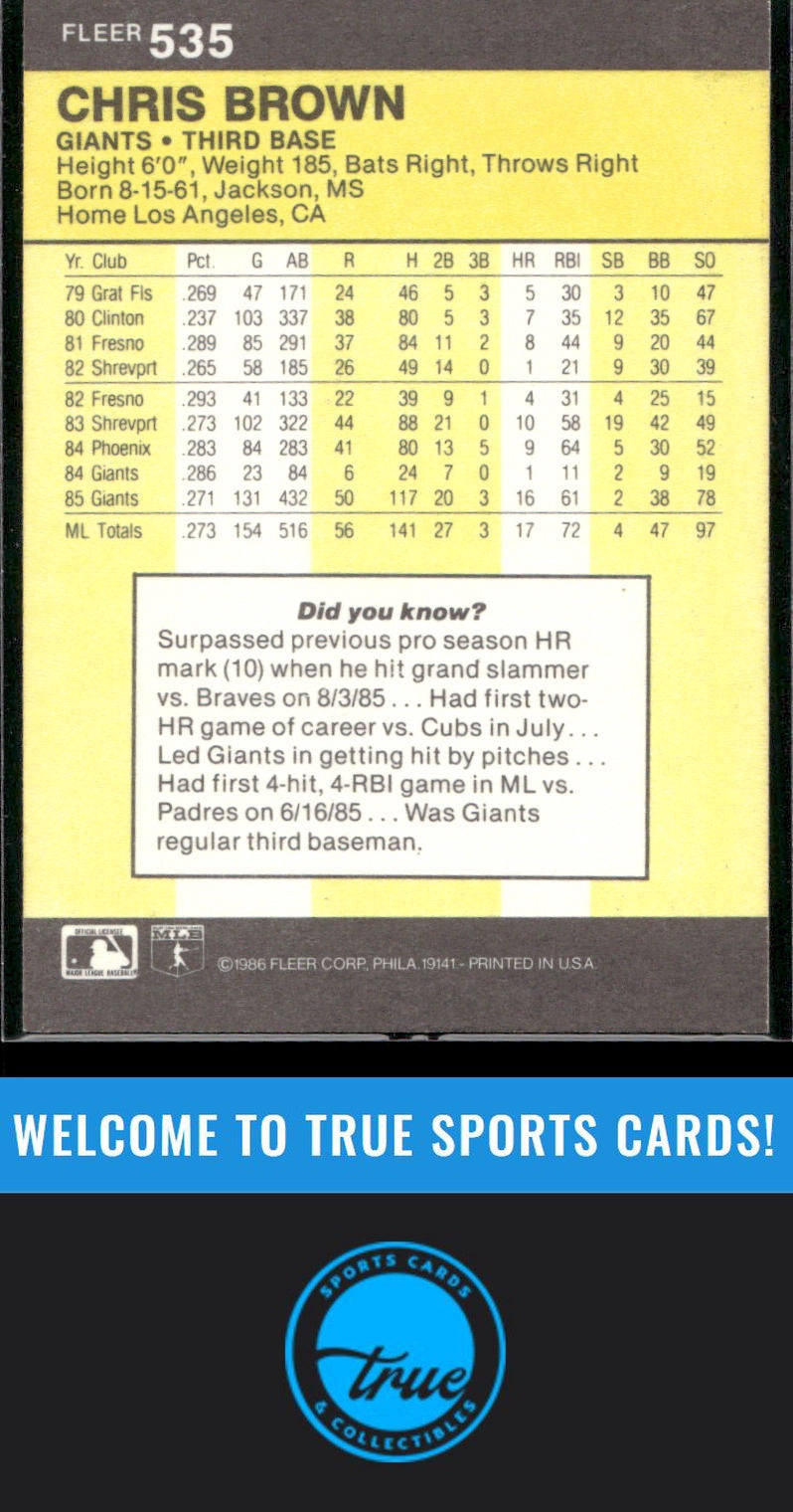 1986 Fleer #535 Chris Brown Auto