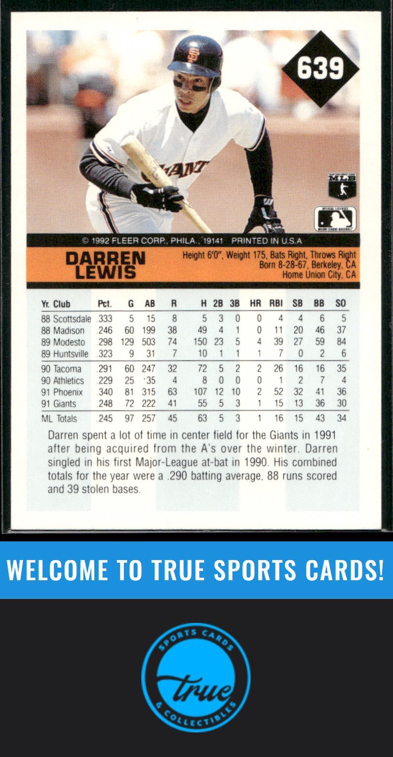 1992 Fleer #639 Darren Lewis Auto