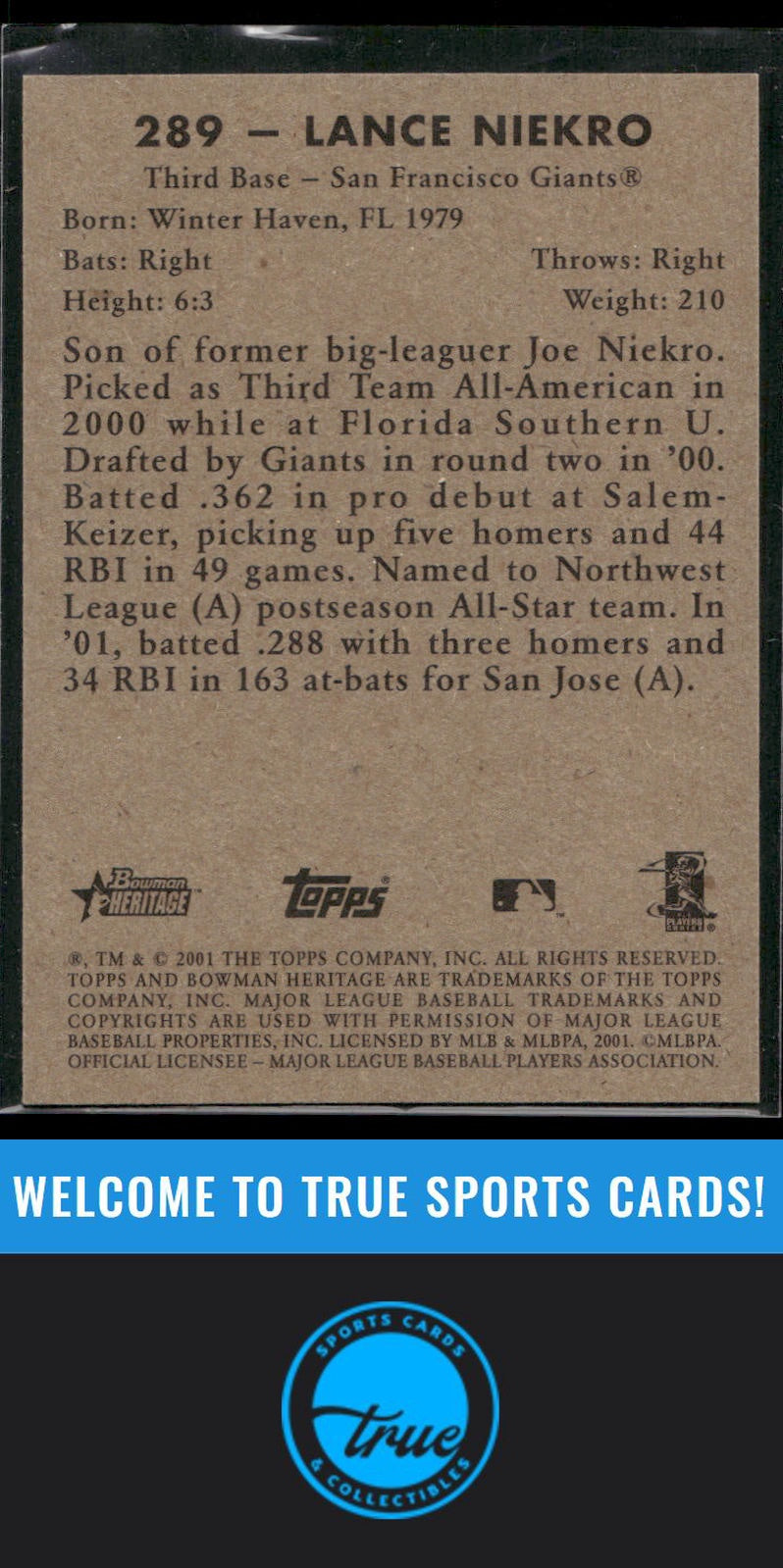 2001 Bowman Heritage #289 Lance Niekro Auto