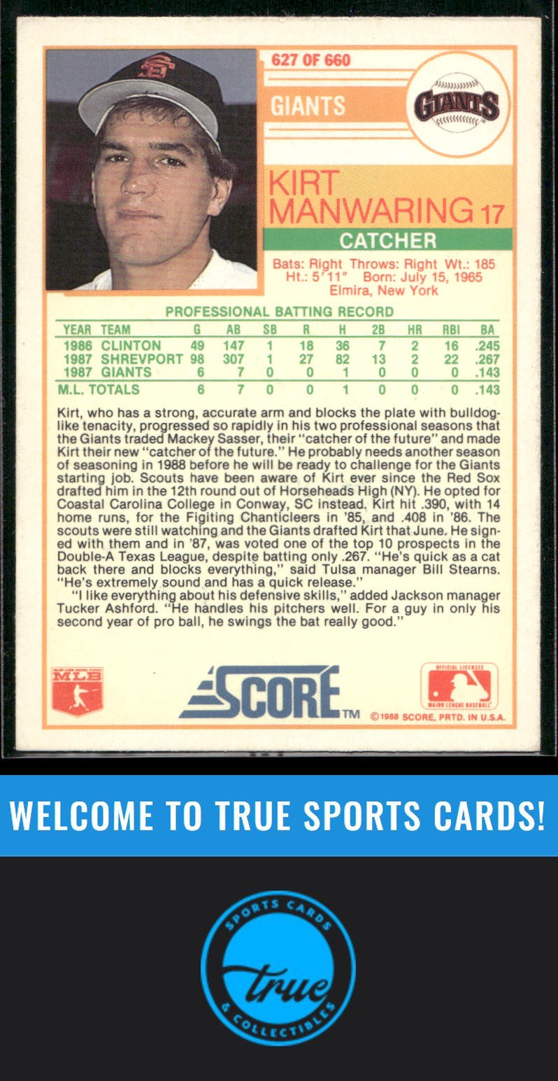 1988 Score #627 Kirt Manwaring Auto