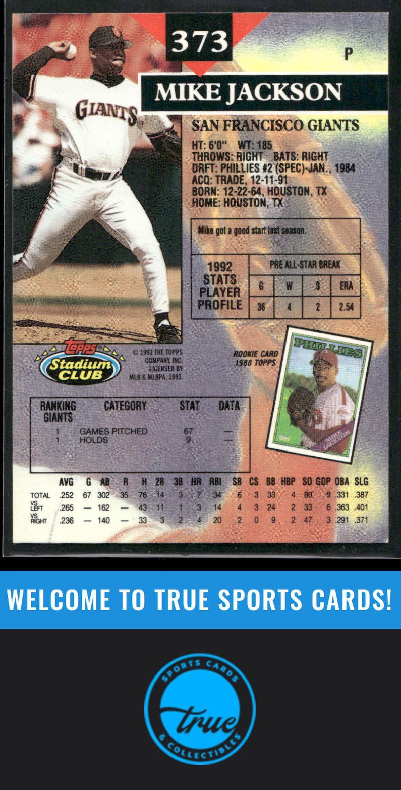 1993 Stadium Club #373 Mike Jackson Auto