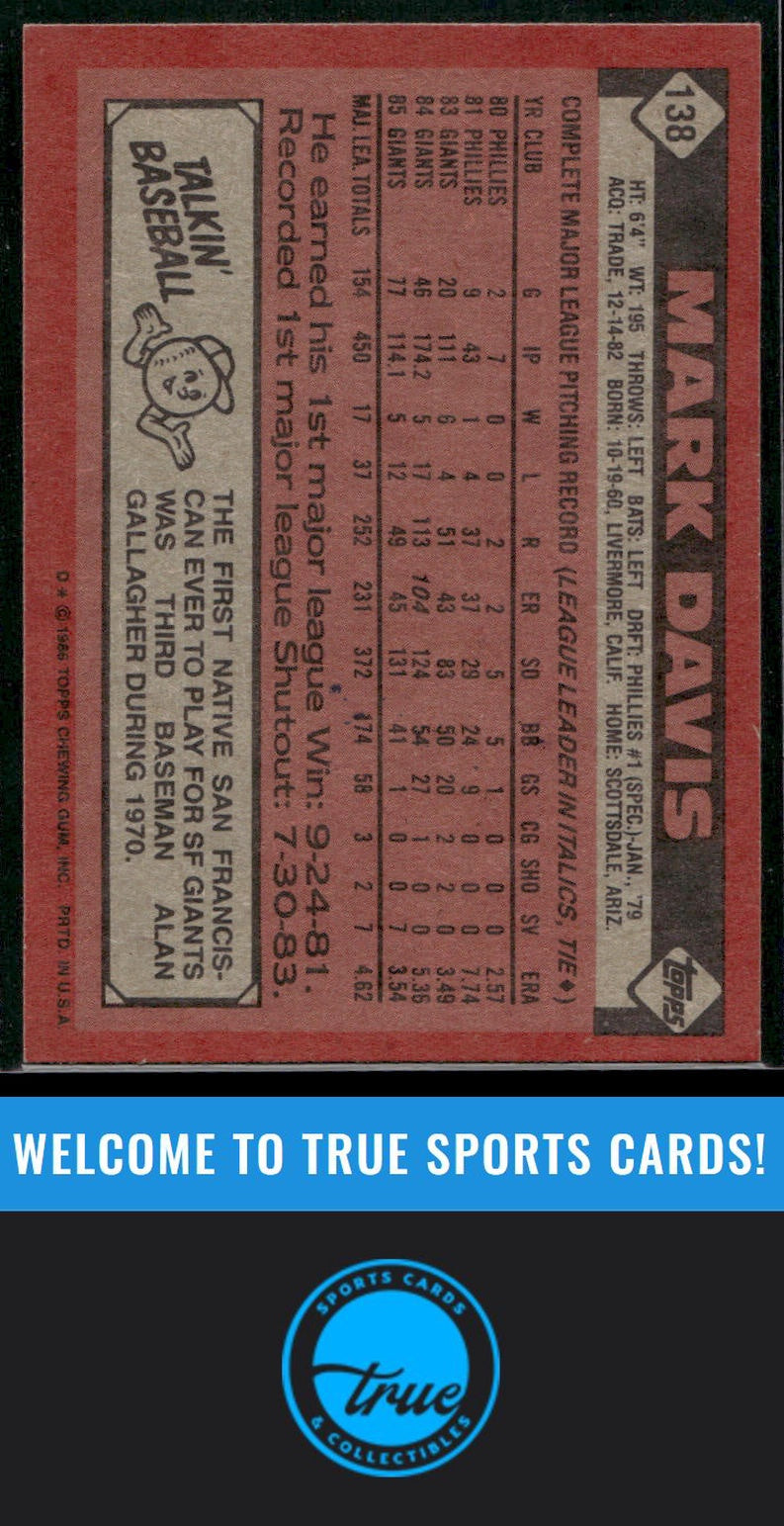 1986 Topps #138 Mark Davis Auto