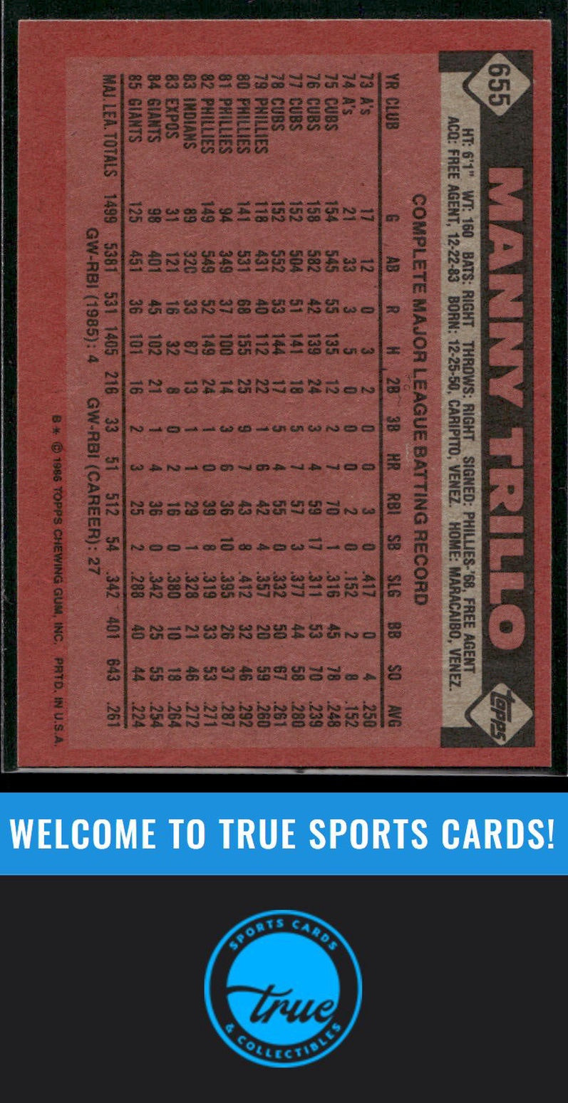 1986 Topps #655 Manny Trillo Auto