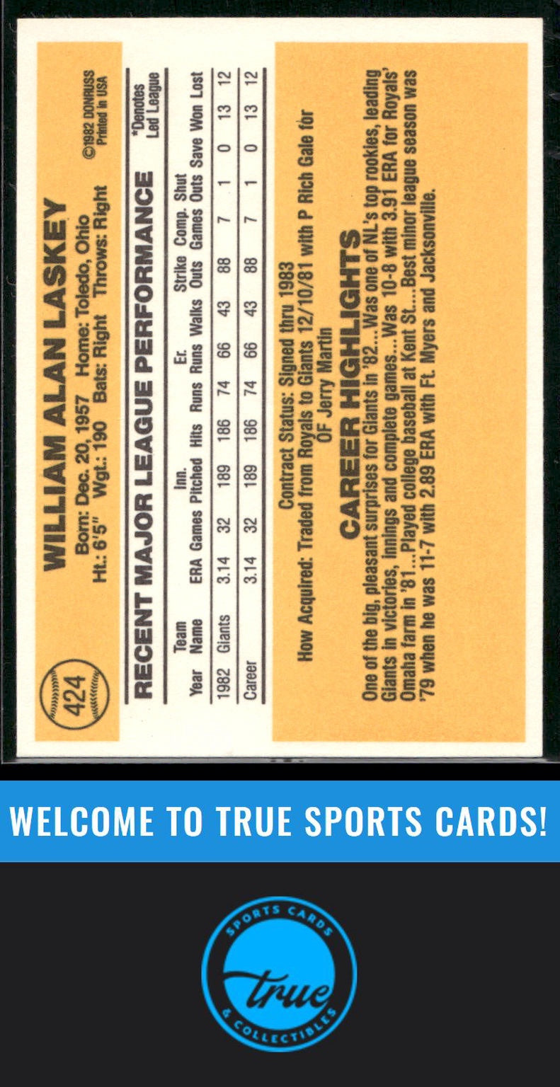 1983 Donruss #424 Bill Laskey Auto