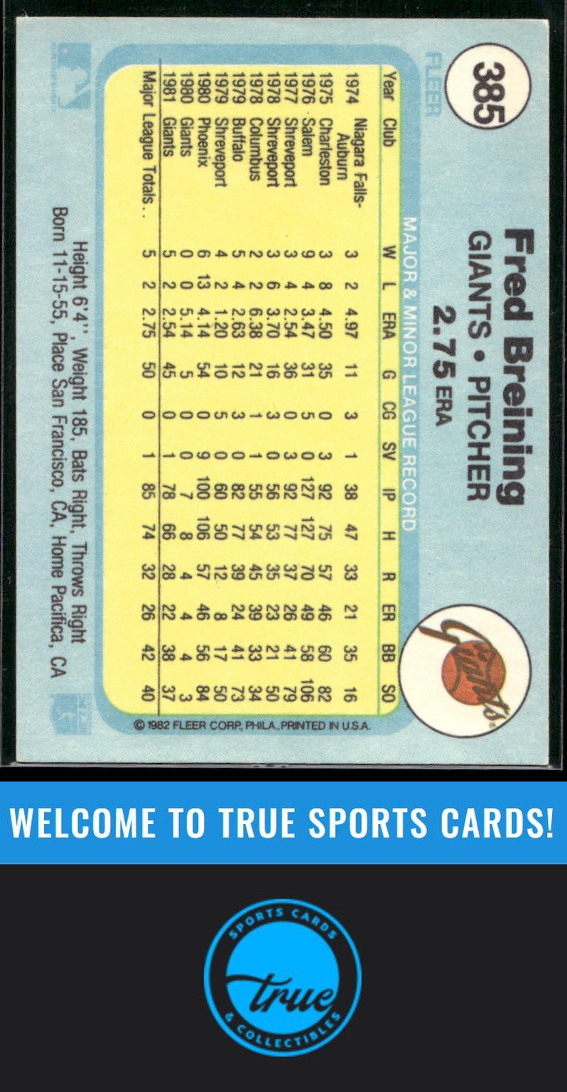 1982 Fleer #385 Fred Breining Auto