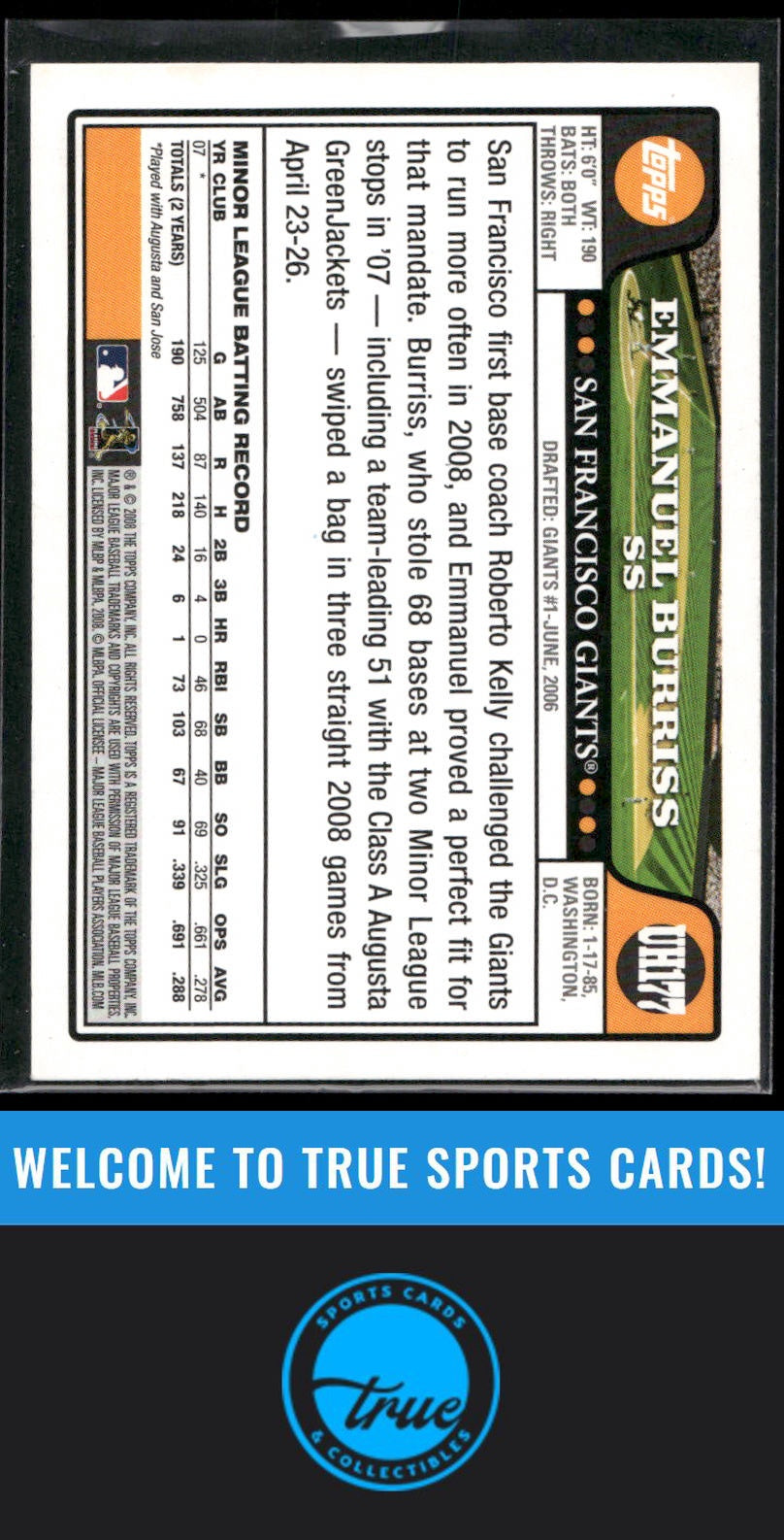 2008 Topps Updates & Highlights #UH177 Emmanuel Burriss Auto