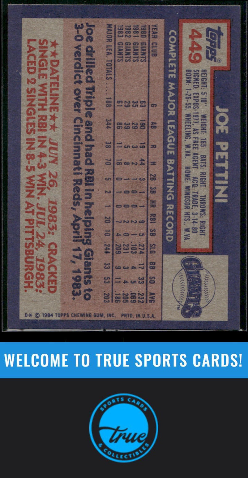 1984 Topps #449 Joe Pettini Auto