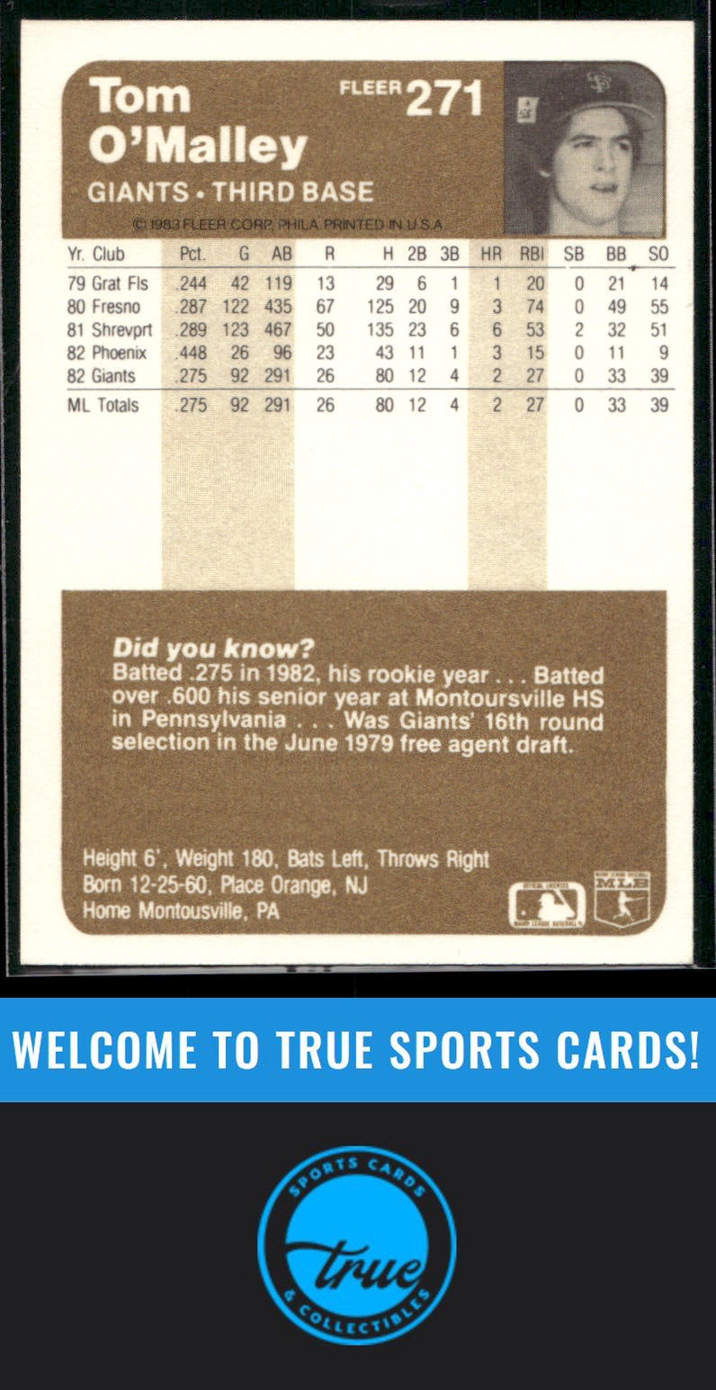 1983 Fleer #271 Tom O'Malley Auto