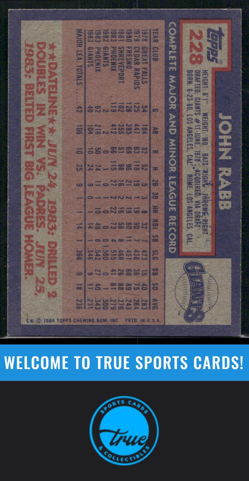 1984 Topps #228 John Rabb Auto