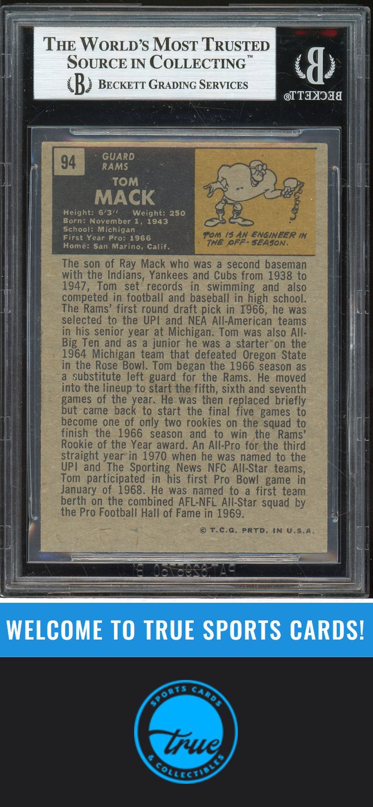 1971 Topps #94 Tom Mack Auto BGS Authentic (9593)