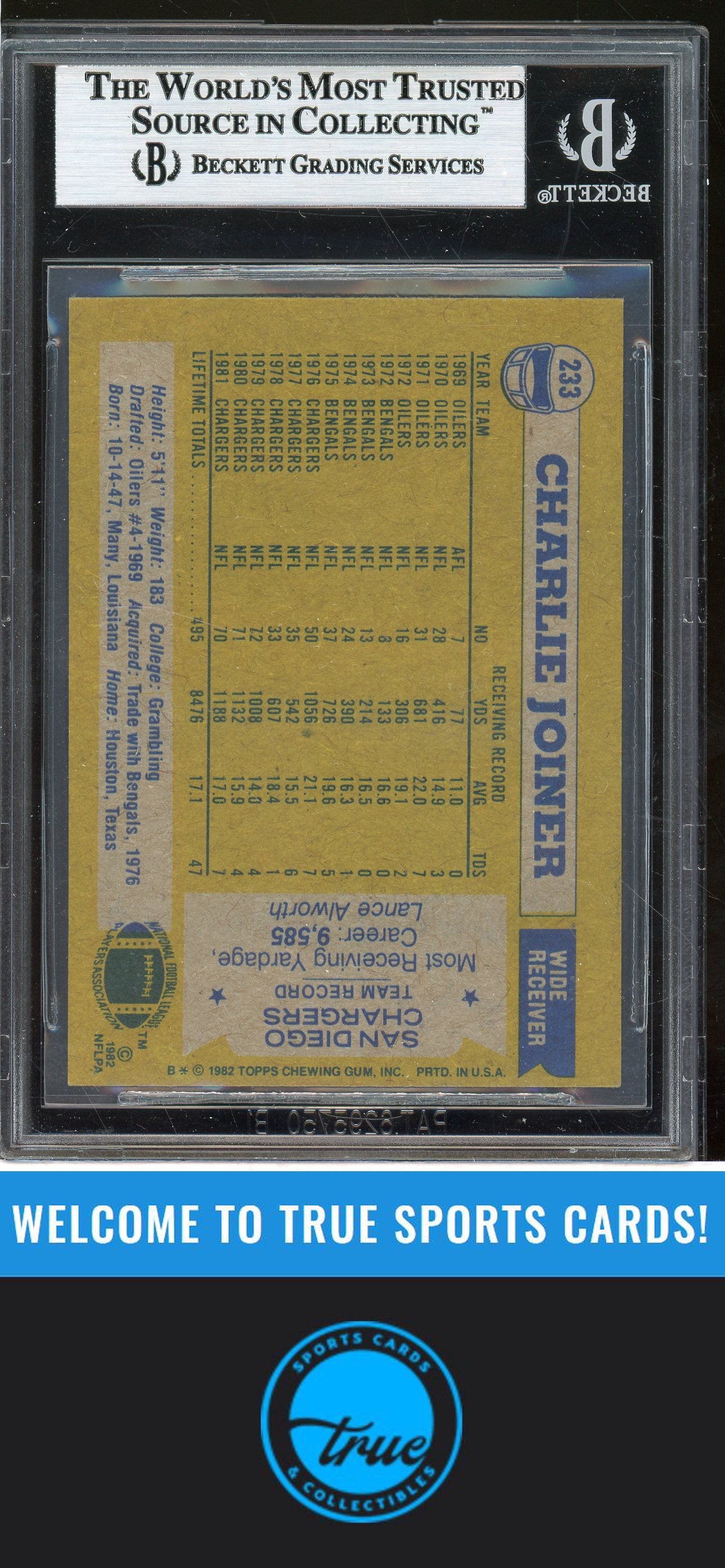 1982 Topps #233 Charlie Joiner Auto BGS Authentic (2549)