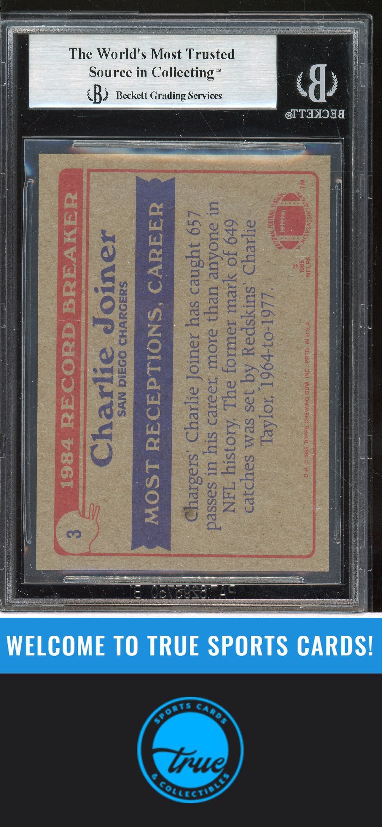 1985 Topps #3 Charlie Joiner Auto BGS Authentic (2907)