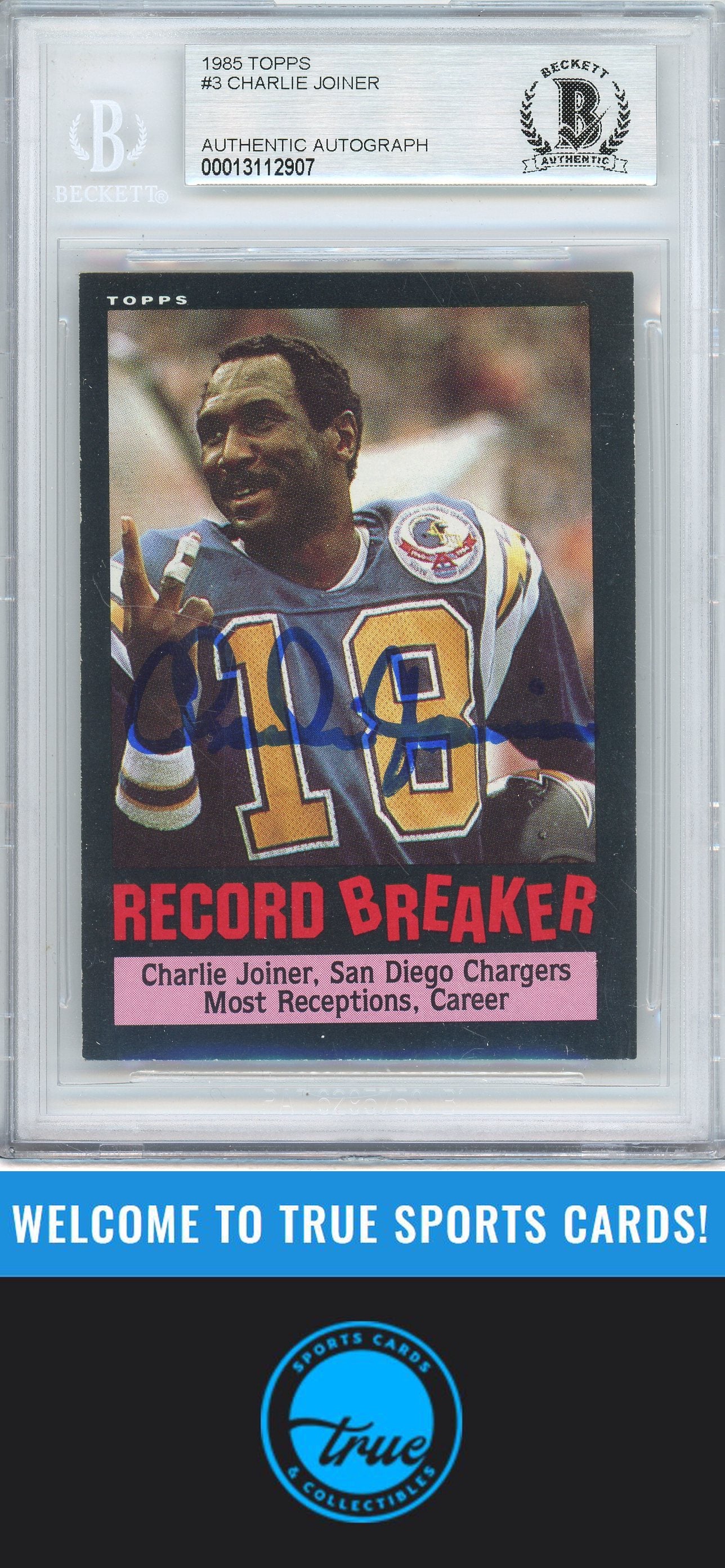 1985 Topps #3 Charlie Joiner Auto BGS Authentic (2907)