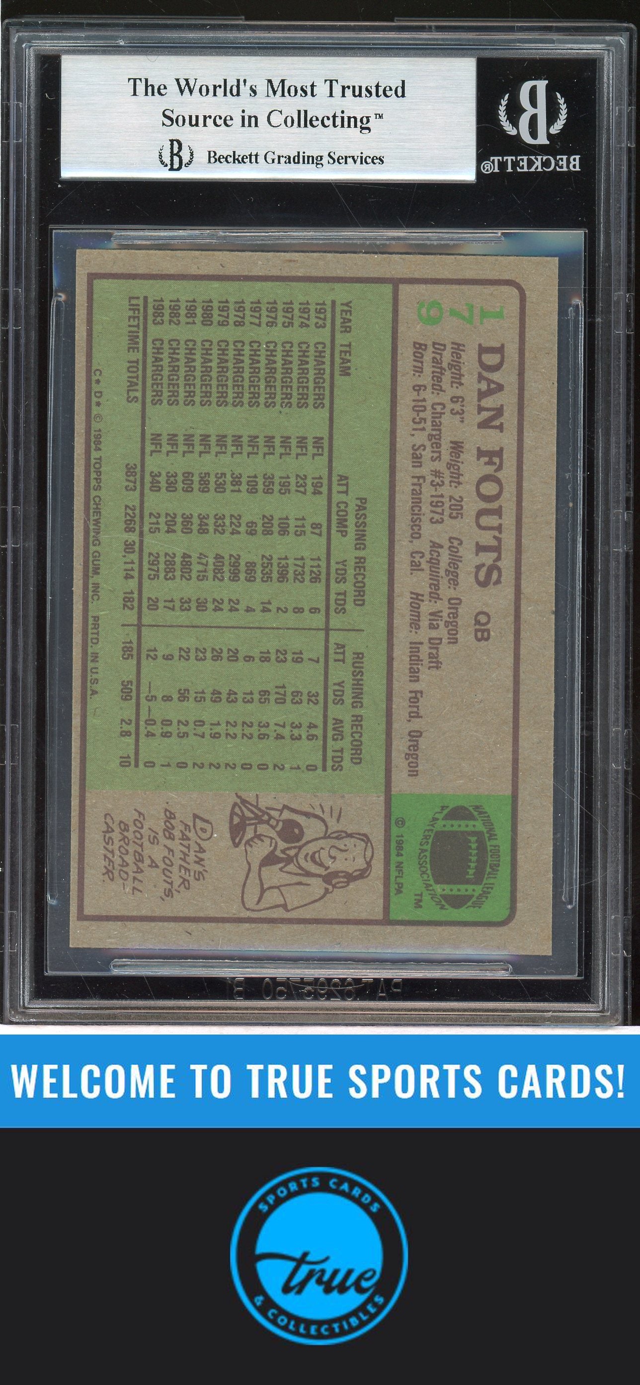 1984 Topps #179 Dan Fouts Auto BGS Authentic (2430)
