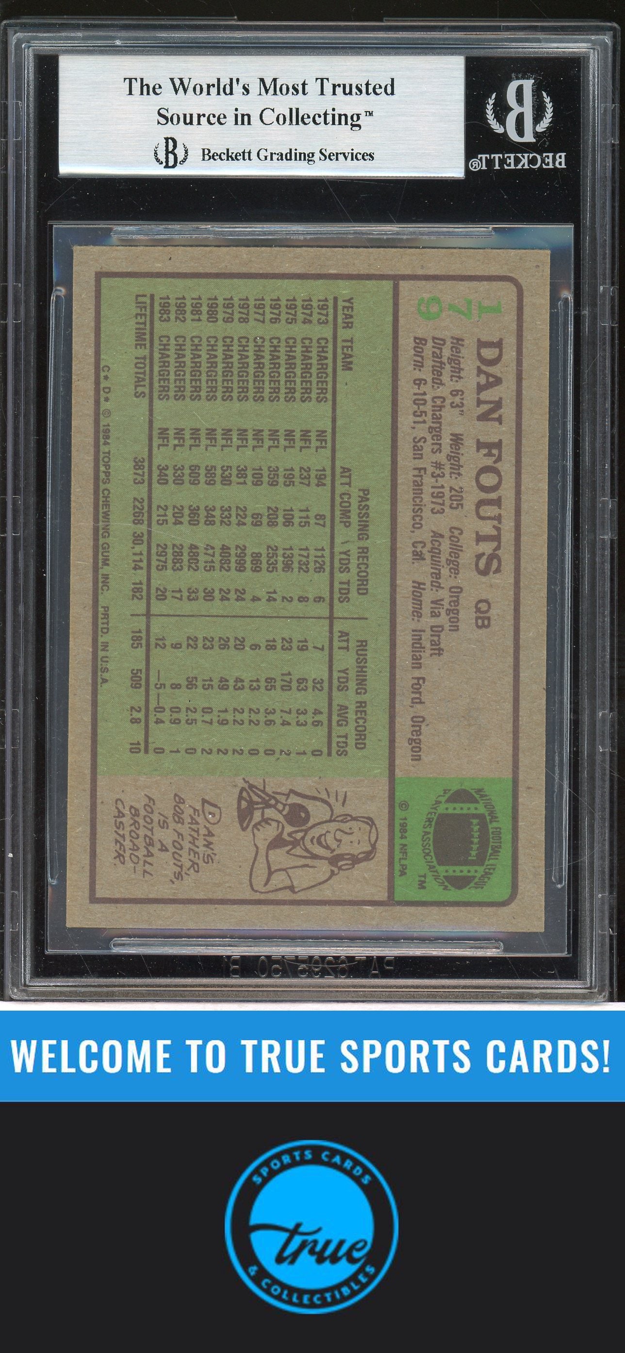 1984 Topps #179 Dan Fouts Auto BGS Authentic (2427)