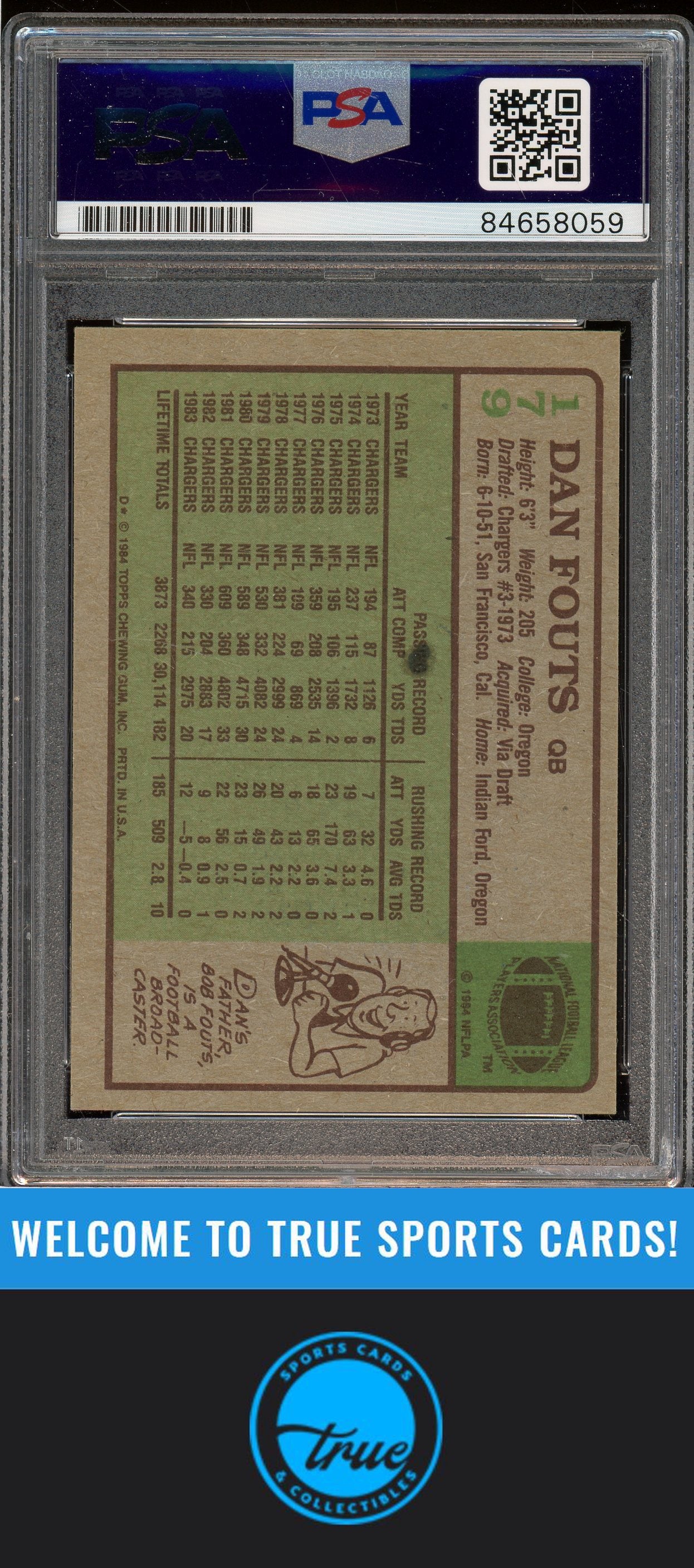 1984 Topps #179 Dan Fouts PSA Authentic (8059)