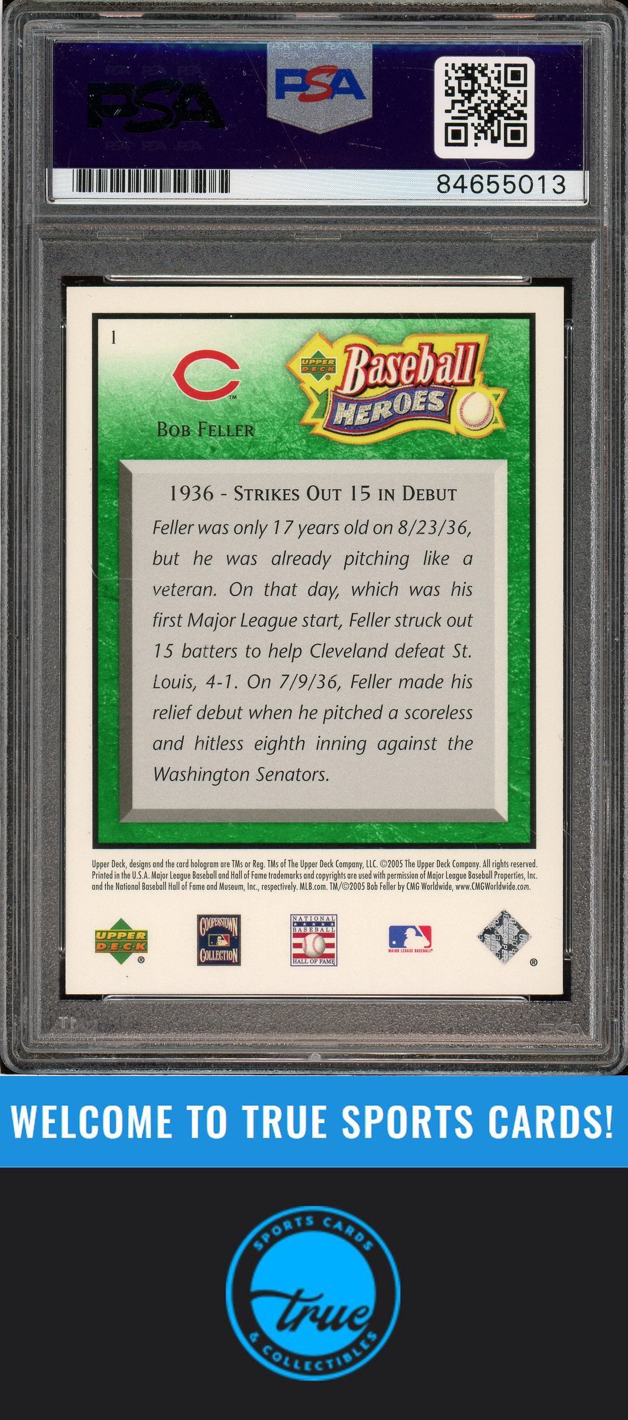 2005 Upper Deck Baseball Heroes Bob Feller Emerald Auto /199 PSA Authentic(5013)