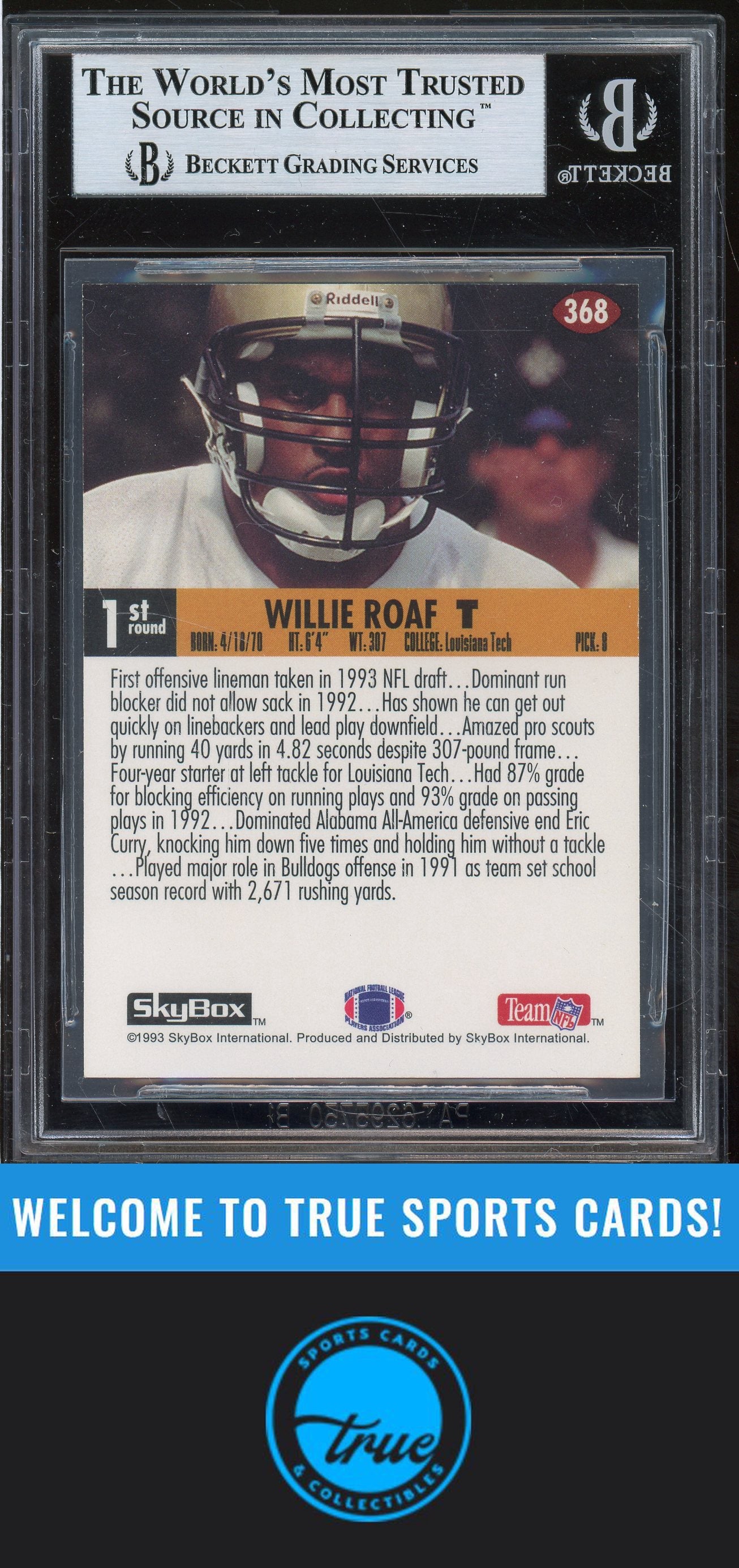 1993 SkyBox Impact #368 Willie Roaf Rookie Auto BGS Authentic (5483)