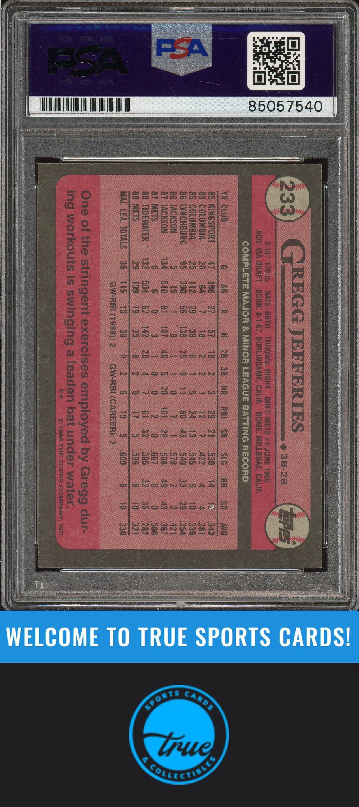 1989 Topps #233 Gregg Jefferies Auto PSA Authentic (7540)