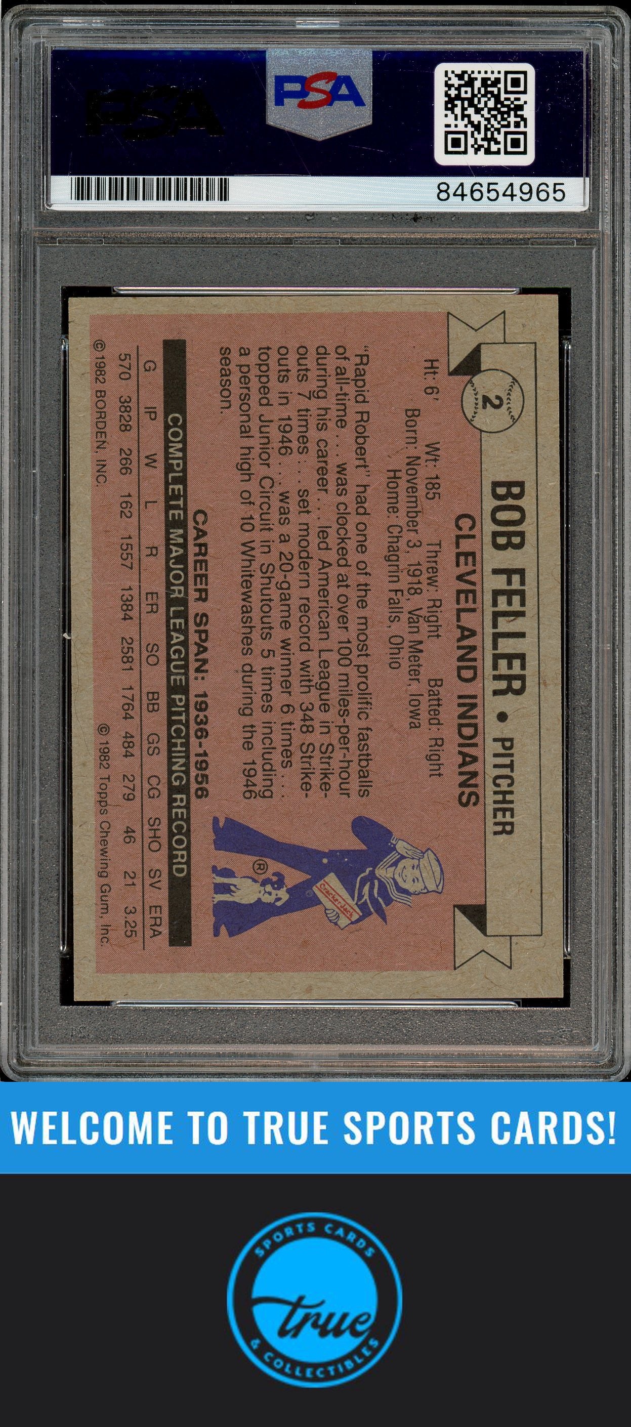 1982 Topps Cracker Jack #2 Bob Feller Auto PSA Authentic (4965)