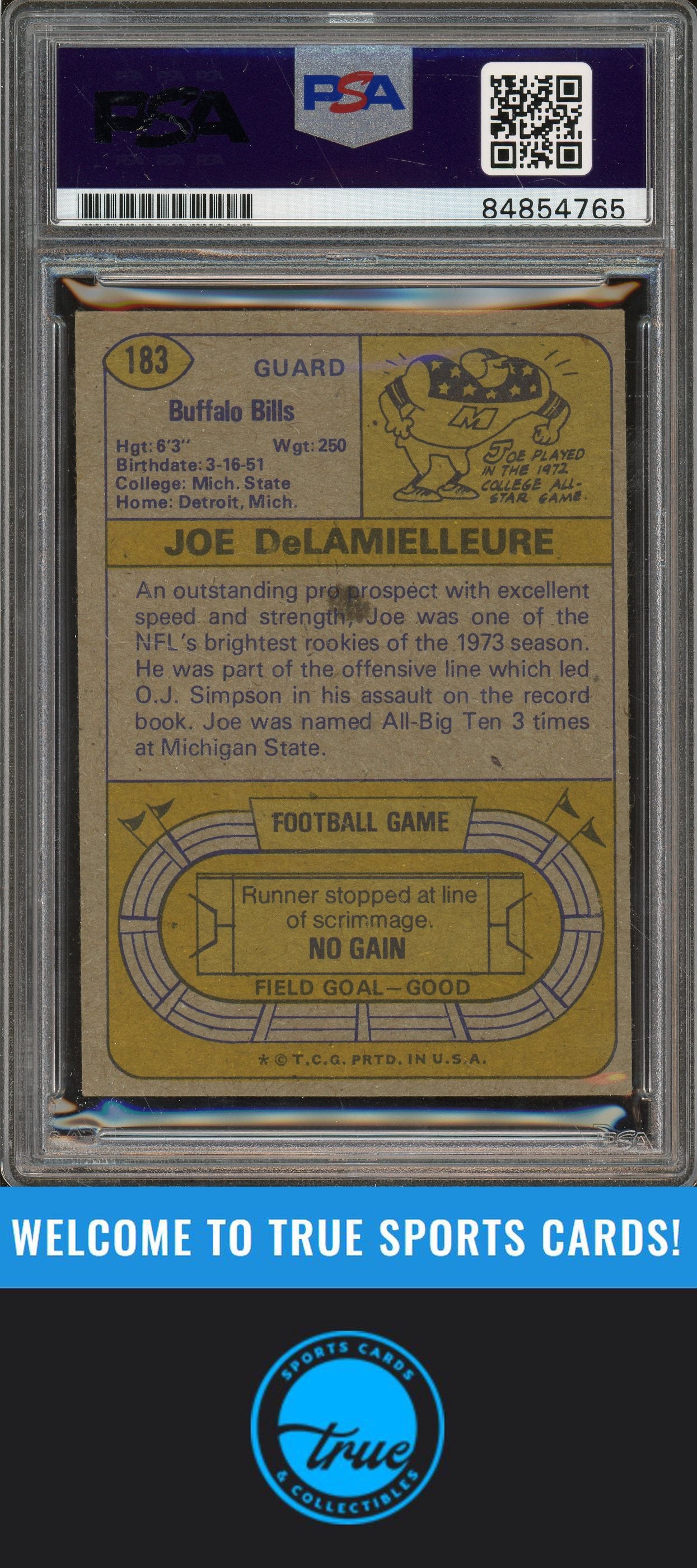 1974 Topps #183 Joe DeLamielleure Rookie Auto "HOF 03" PSA Authentic (4765)