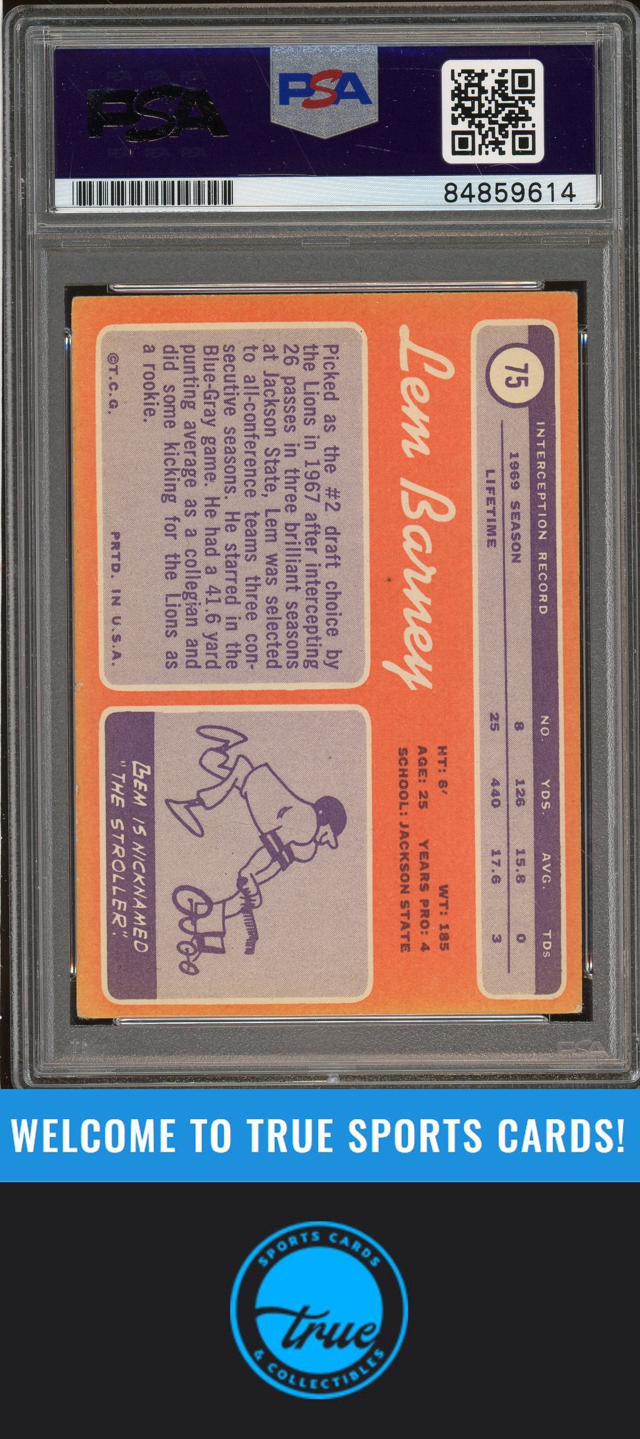 1970 Topps #75 Lem Barney Rookie Auto PSA Authentic (9614)