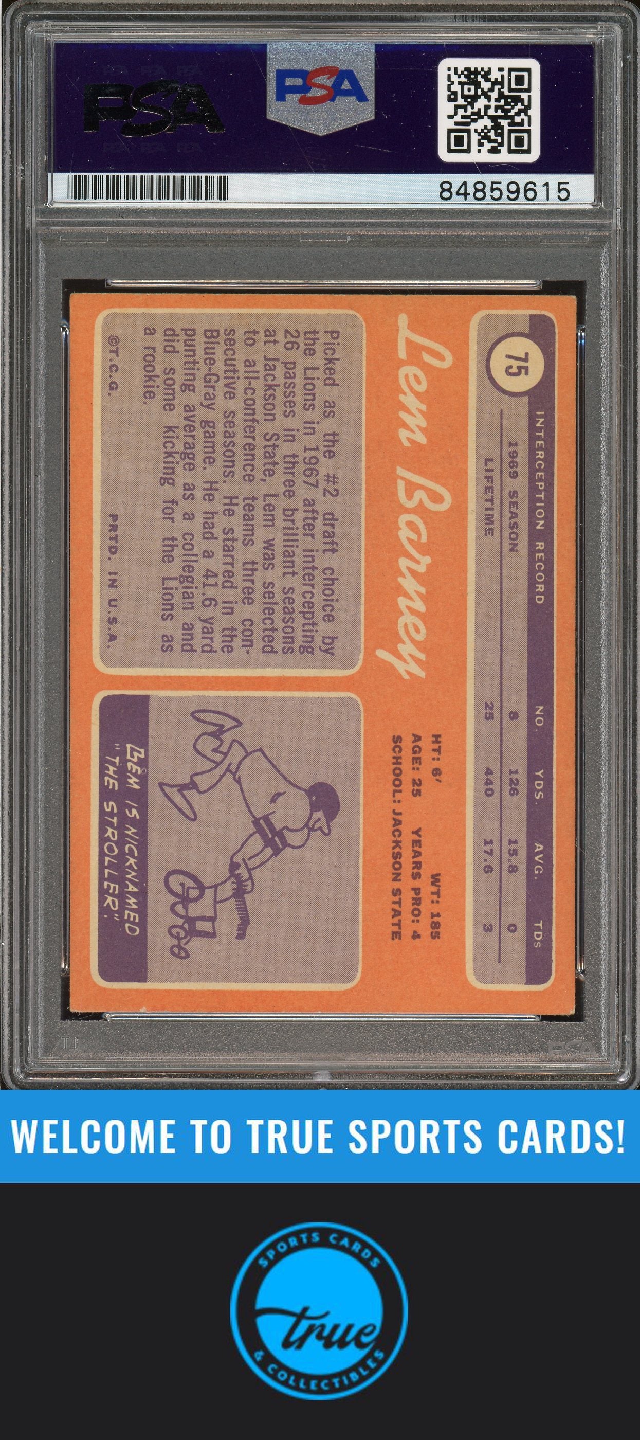 1970 Topps #75 Lem Barney Rookie Auto PSA Authentic (9615)
