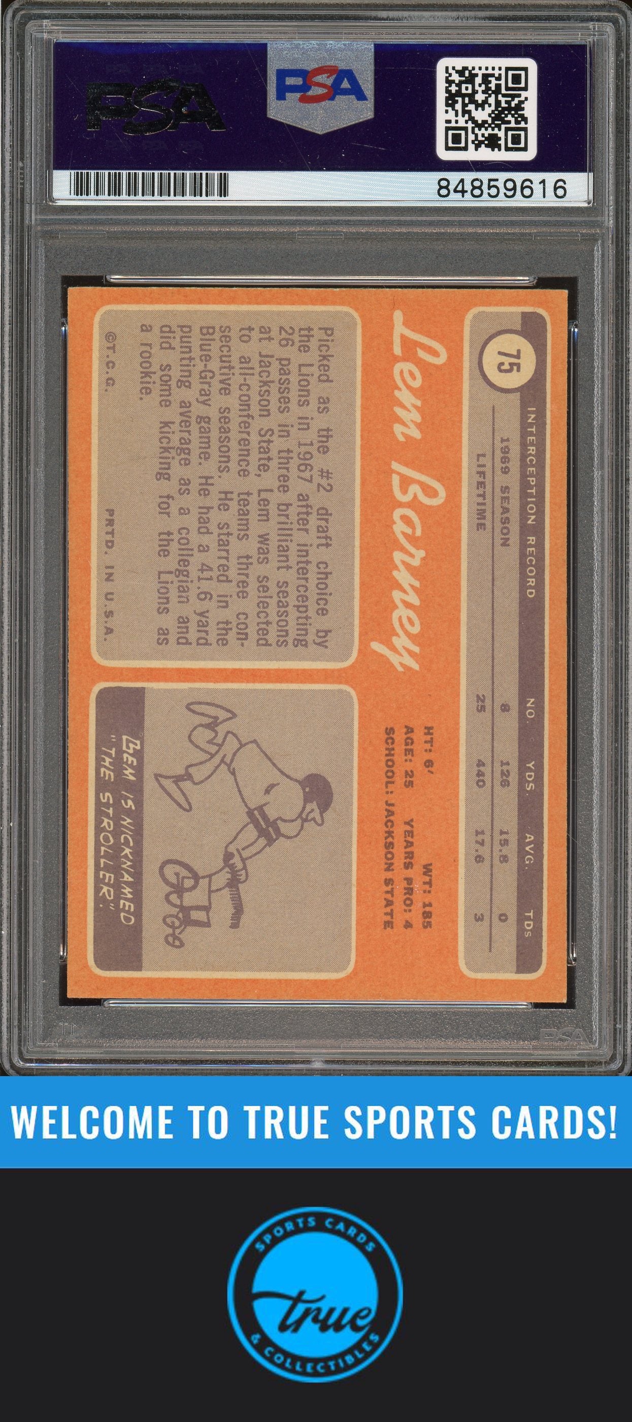 1970 Topps #75 Lem Barney Rookie Auto PSA Authentic (9616)