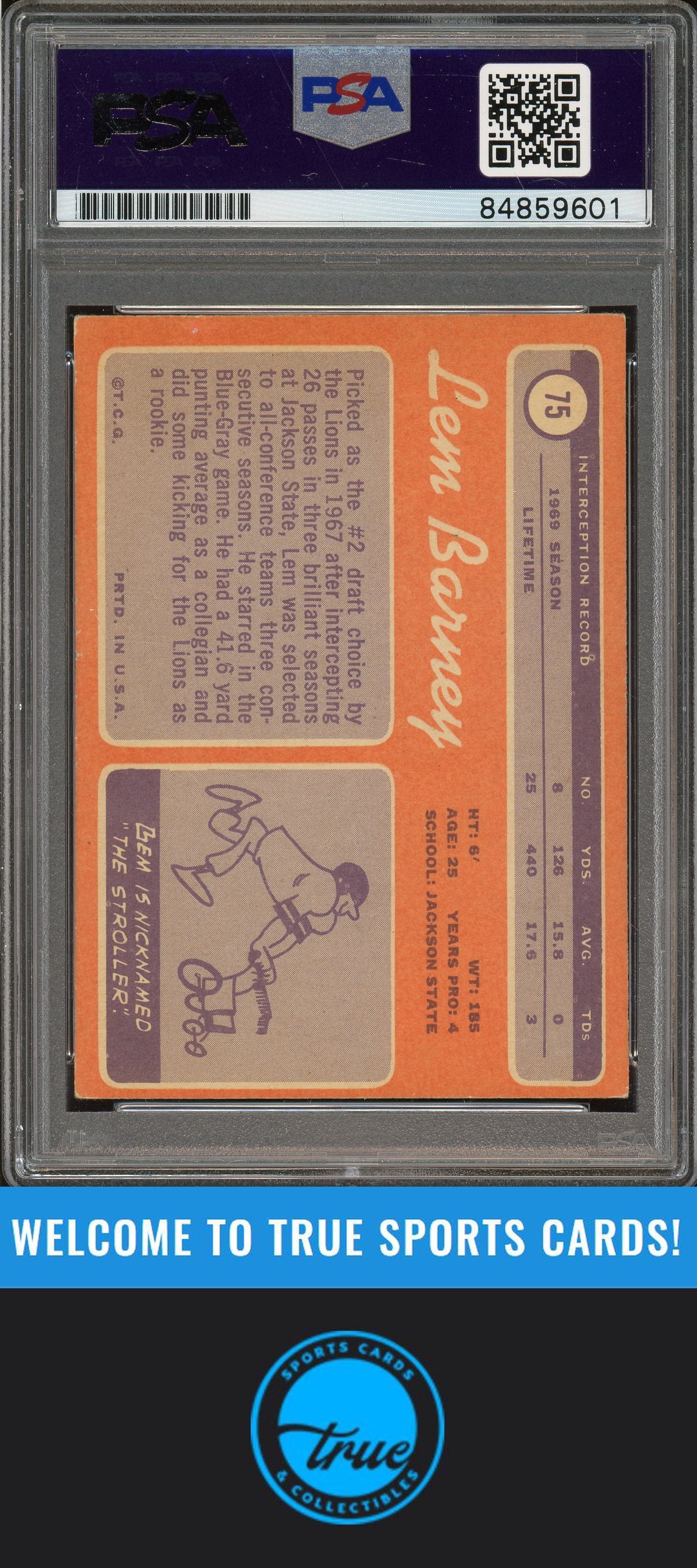 1970 Topps #75 Lem Barney Rookie "HOF" Auto PSA Authentic (9601)