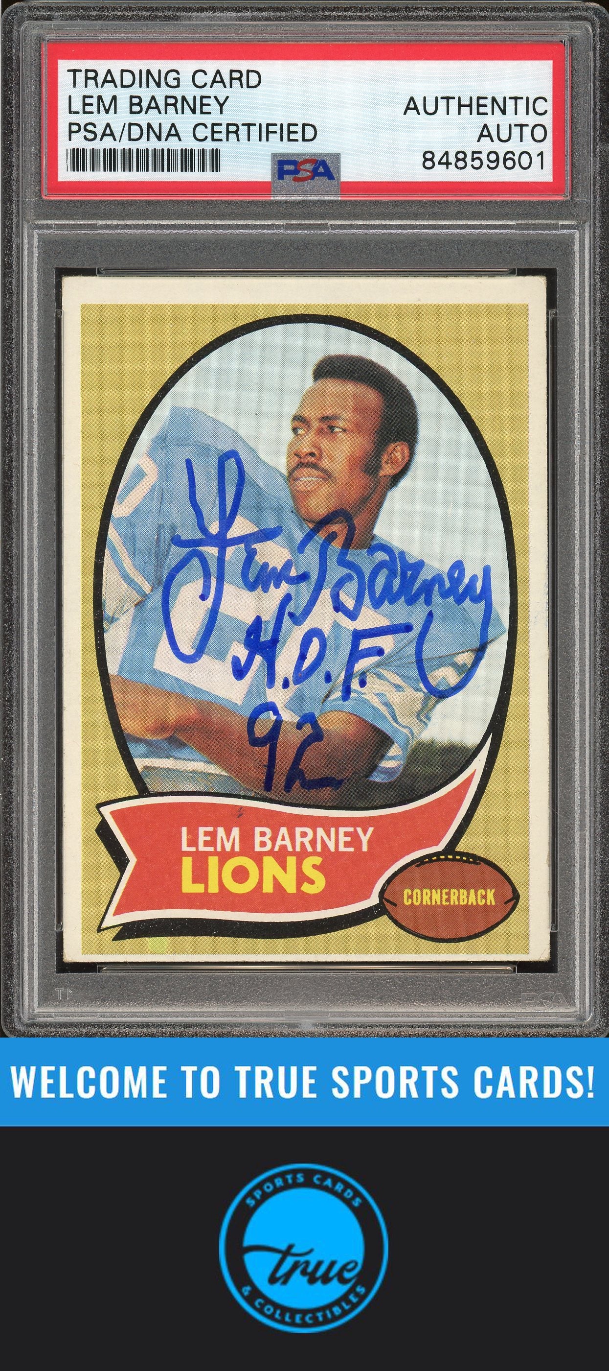 1970 Topps #75 Lem Barney Rookie "HOF" Auto PSA Authentic (9601)