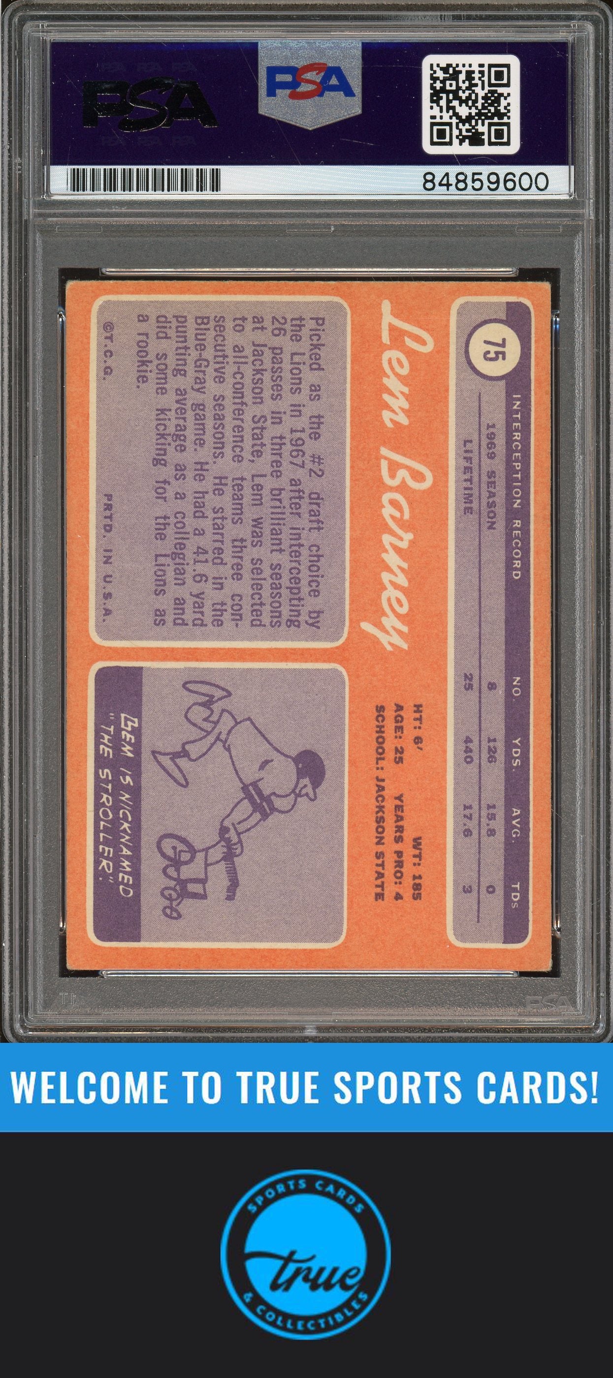1970 Topps #75 Lem Barney Rookie "HOF" Auto PSA Authentic (9600)