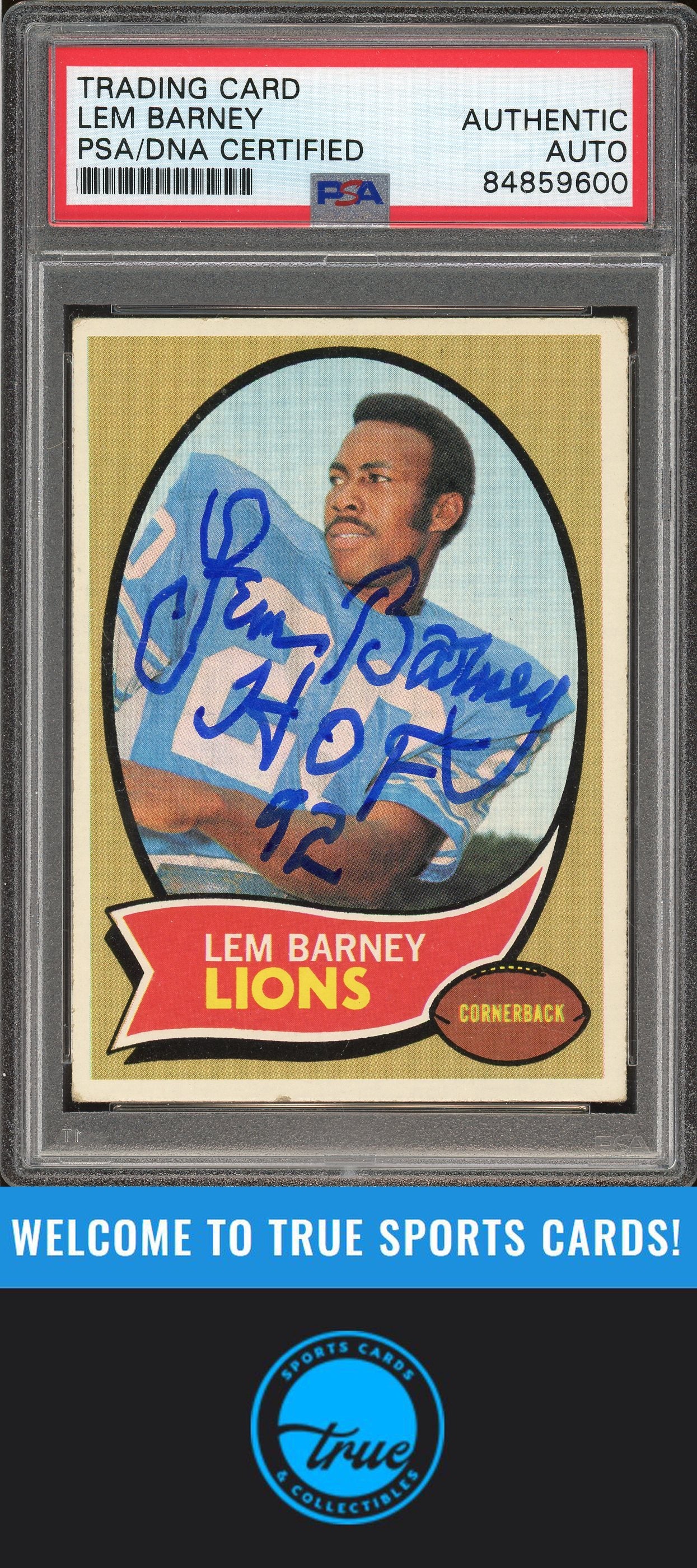 1970 Topps #75 Lem Barney Rookie "HOF" Auto PSA Authentic (9600)