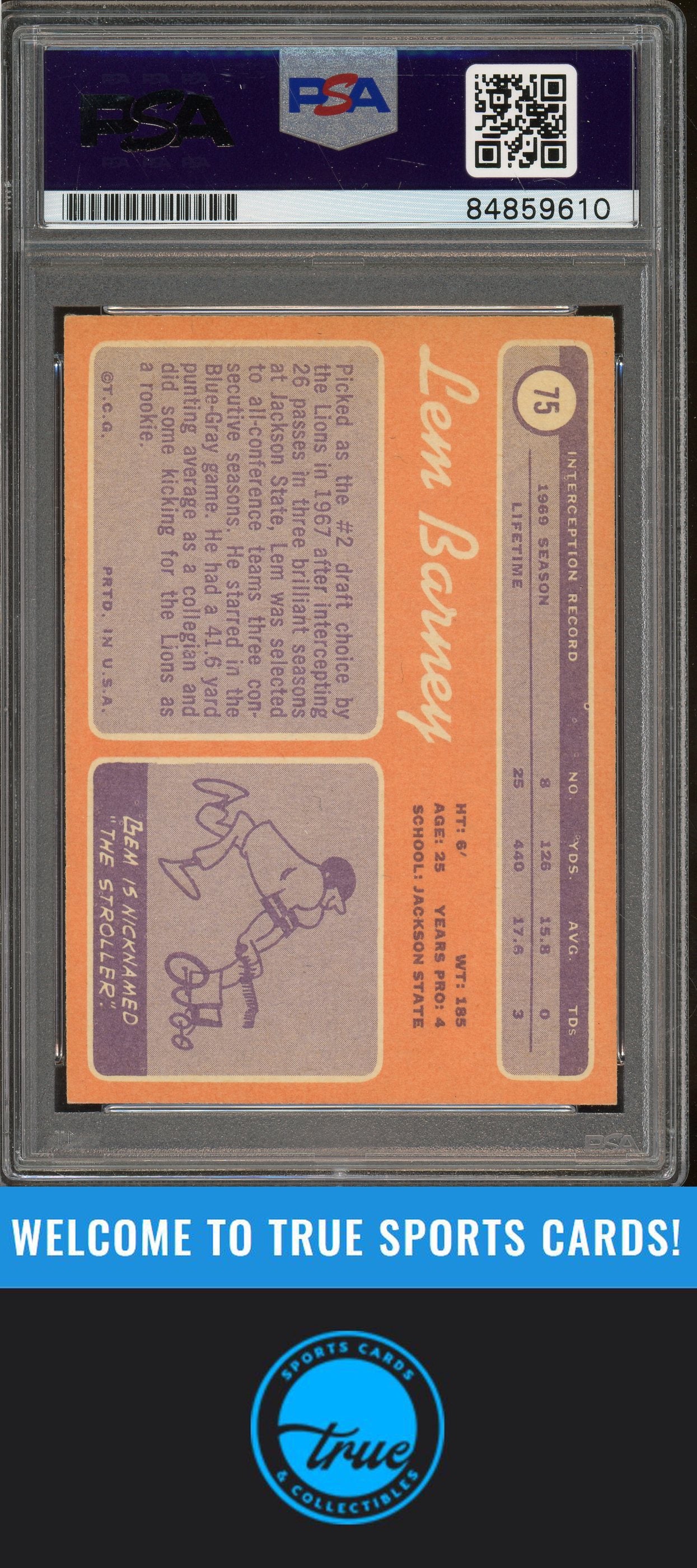 1970 Topps #75 Lem Barney Rookie "HOF" Auto PSA Authentic (9610)