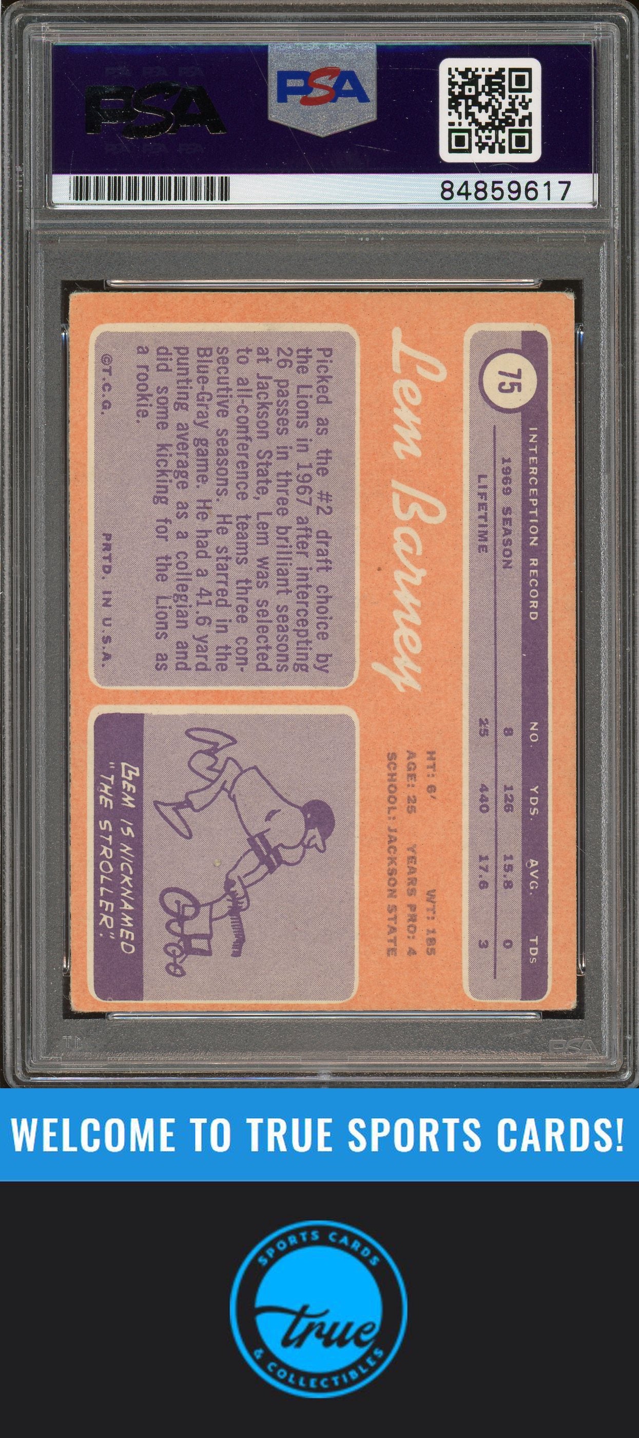 1970 Topps #75 Lem Barney Rookie "HOF" Auto PSA Authentic (9617)