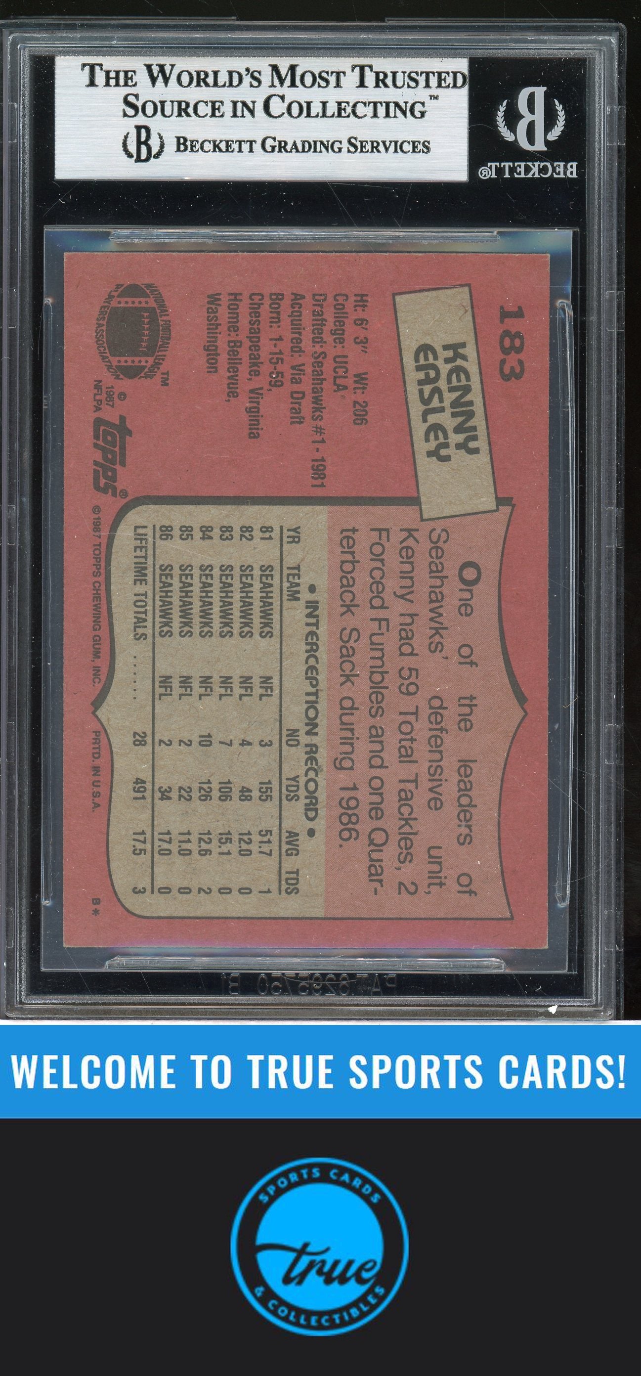 1987 Topps #183 Kenny Easley Auto BGS Authentic (2615)