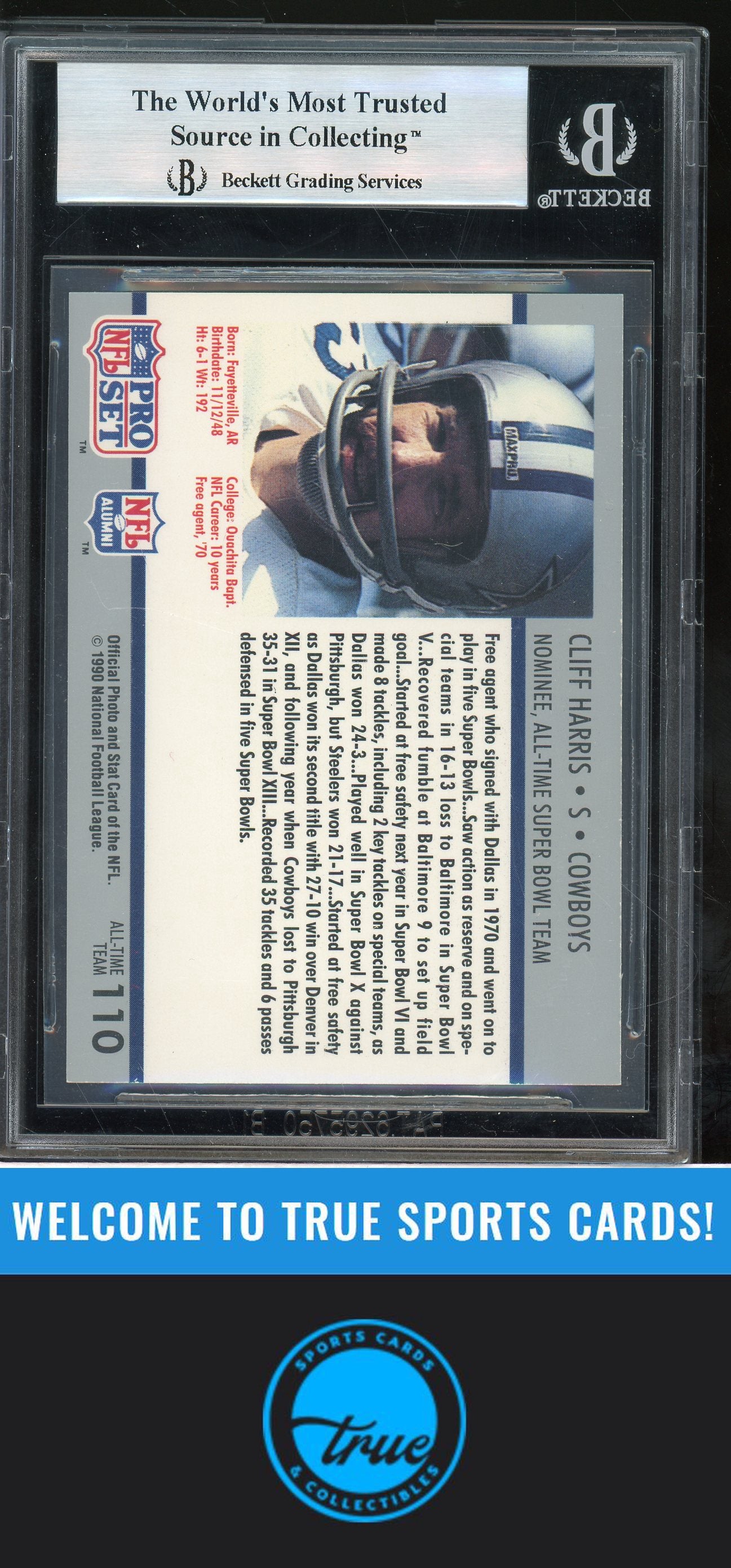 1990-91 Pro Set Super Bowl XXV #110 Cliff Harris Auto BGS Authentic (7281)