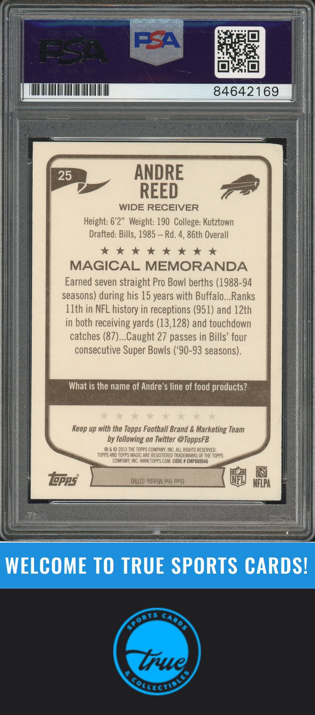 2013 Topps Magic #25 Andre Reed Auto PSA Authentic (2169)