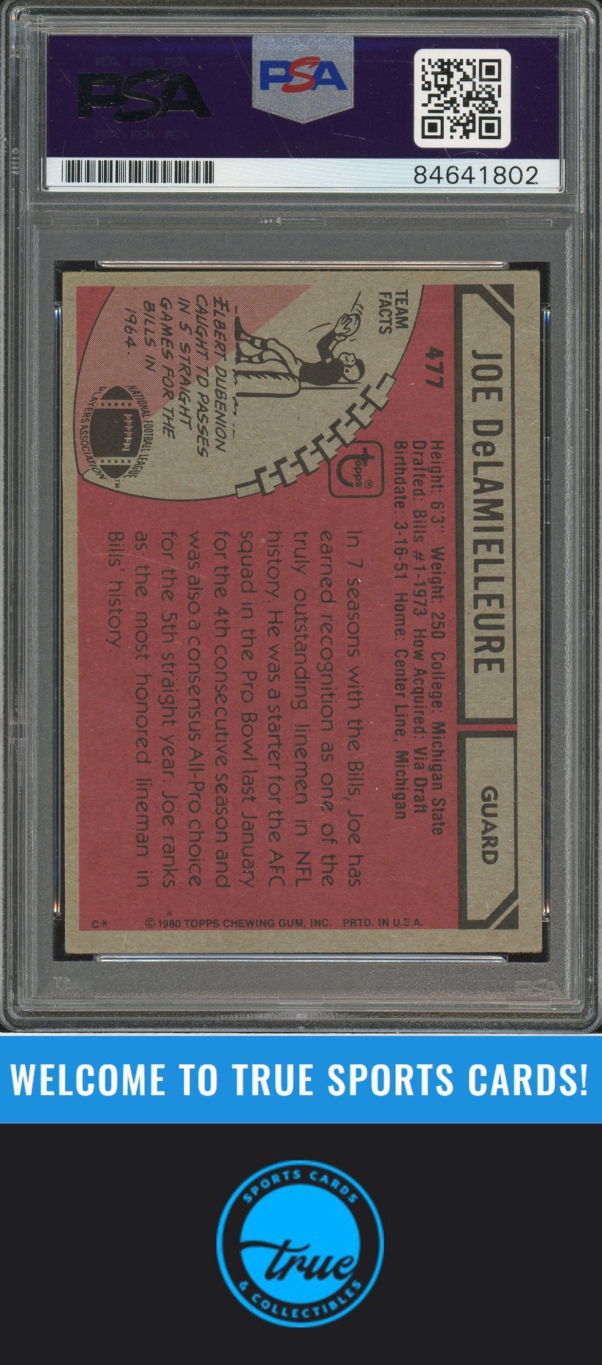 1980 Topps #477 Joe DeLamielleure Auto PSA Authentic (1802)