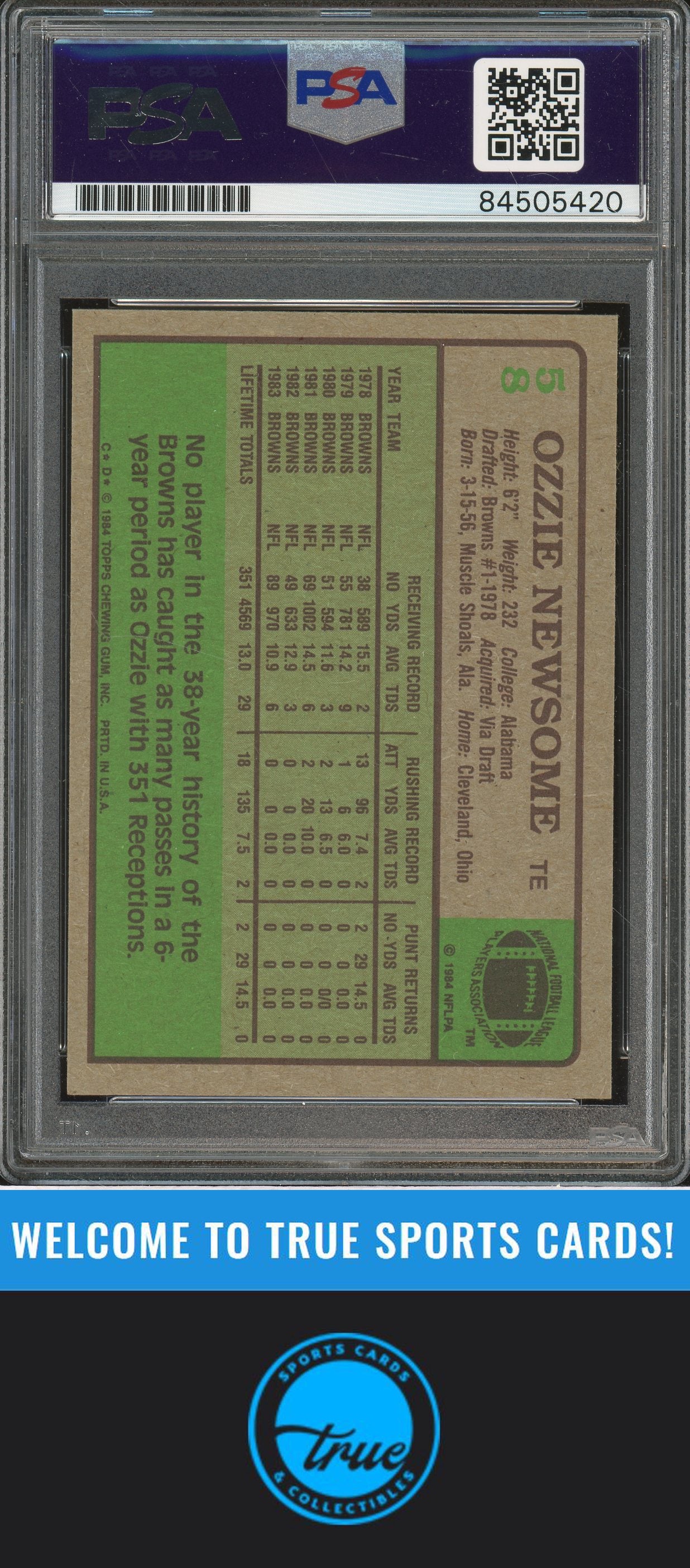 1984 Topps #58 Ozzie Newsome Auto PSA Authentic (5420)